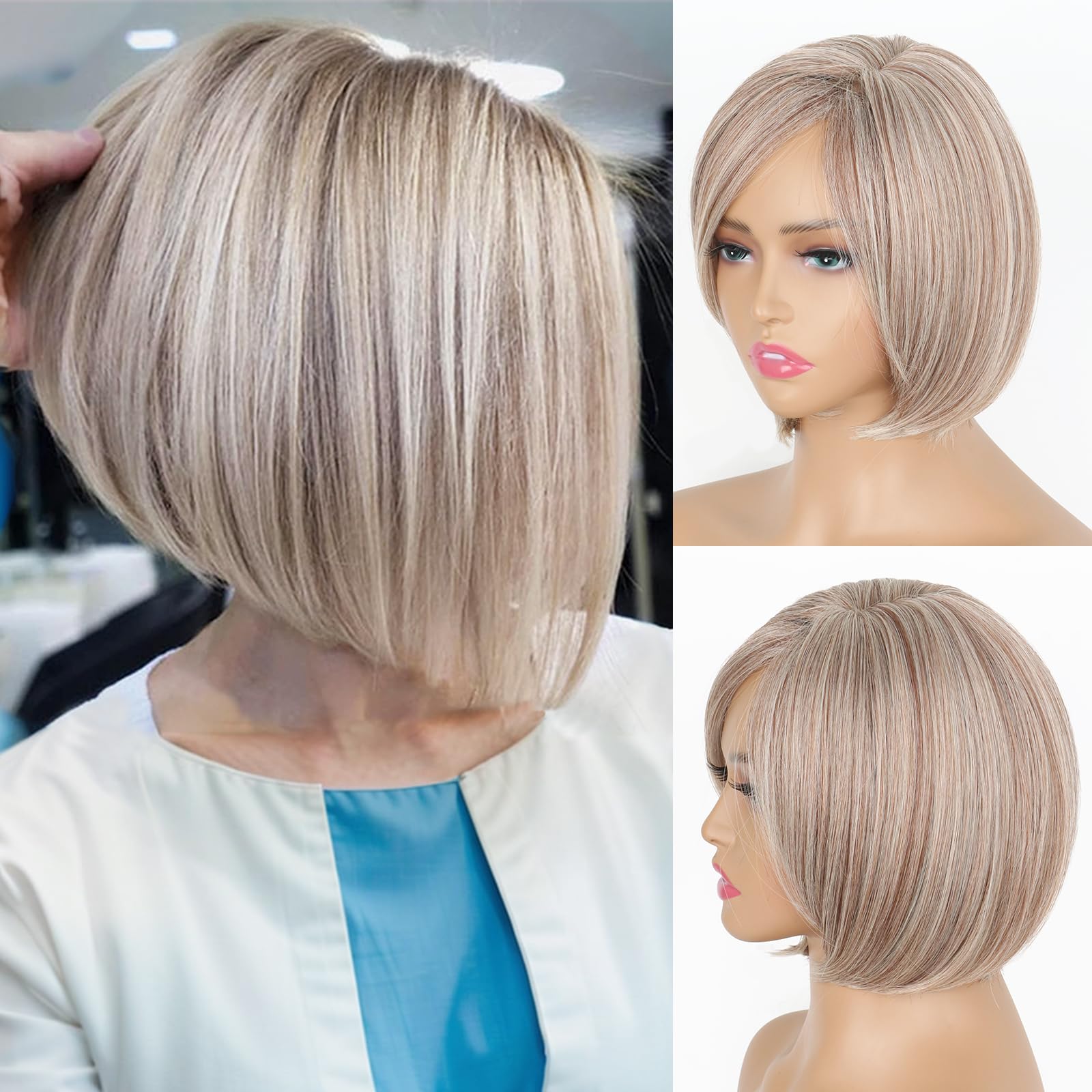 Amazon.com : Jolelyne Ombre Ash Blonde Layered Bob Wigs for  display picture 1