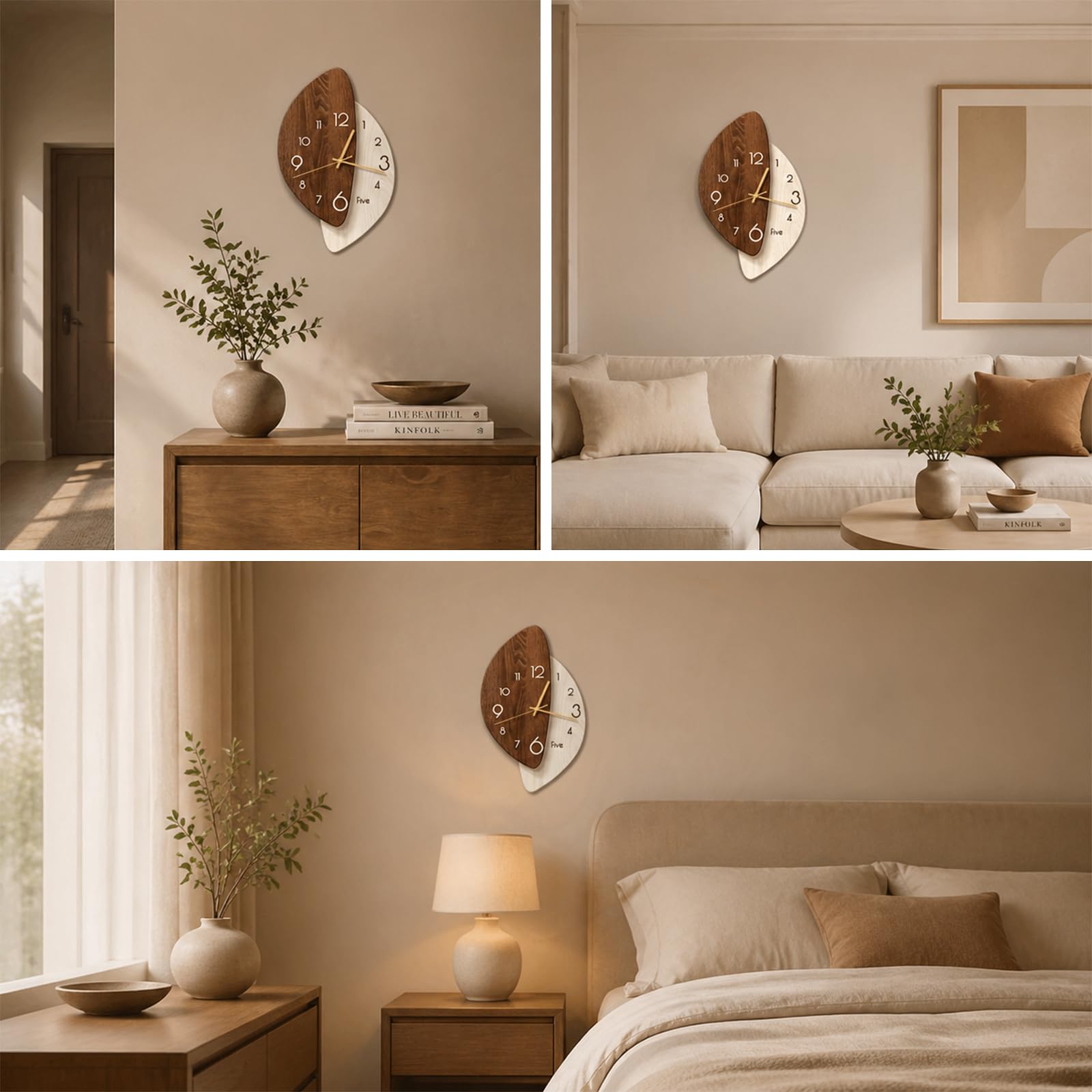 Ergocar Reloj De Pared con Diseño Artístico Moderno Vetas Madera Irregulares En Dos Capas Acabado Mate 3D Batería Larga Duración Silencioso e Impermeable