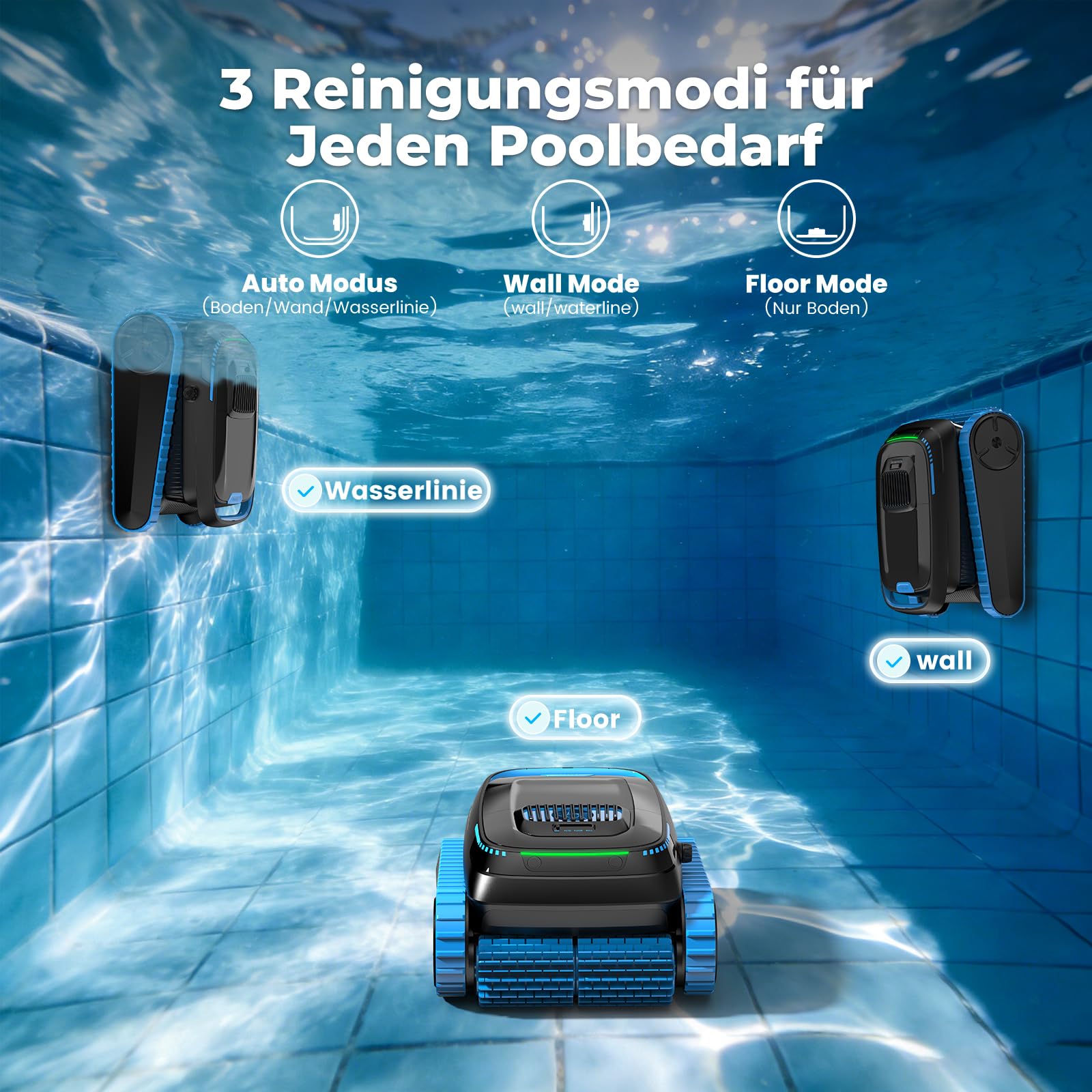 (2026 Neu) BOTLIFE PC20 Poolroboter, Akku Poolsauger Kabelloser, Poolroboter Boden und Wand Wasserlinie, APP-Steuerung, 18927 LPH, Intelligenten Navigation, Poolreiniger für Aufstellpool bis 170m²