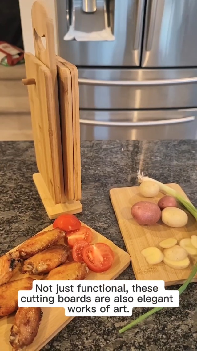 Set de 6 pequeñas tablas de cortar de bambú con soporte - Tabla de cortar rectangular para cocina 22.23 cm x 13.97 cm x 0.76 cm miniatura 7