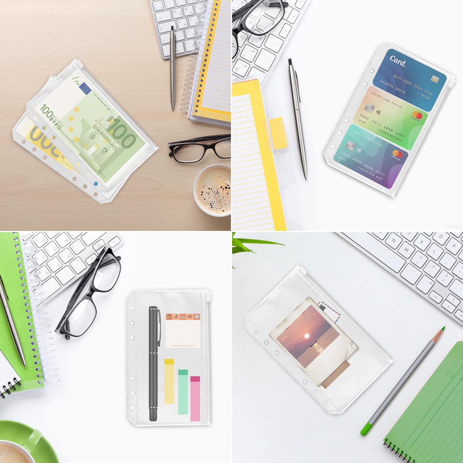 A6 Zipper Binder Pockets,20 PCS Plastic Zipper Budget Binder Pockets Cash Envelope 6 Holes Waterproof Zipper Bags for Budget Binders Documents and Cards Budget Binders and Cash Organization - Image 4