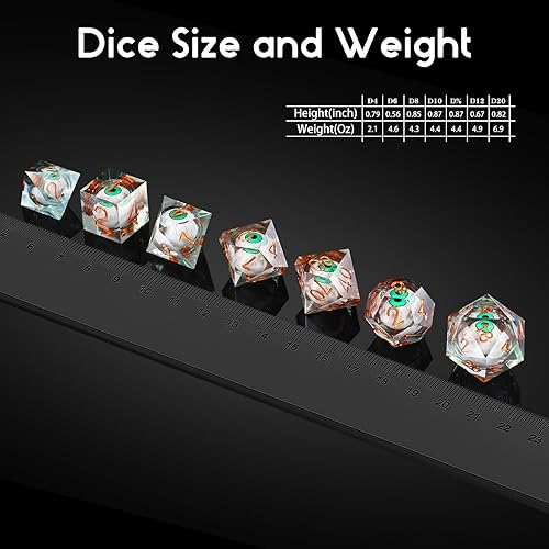 Miniatura 8 de DNDND Dados DND de resina líquida con borde afilado y estuche de regalo para juego Dungeons and Dragon D&D (verde con globo ocular)