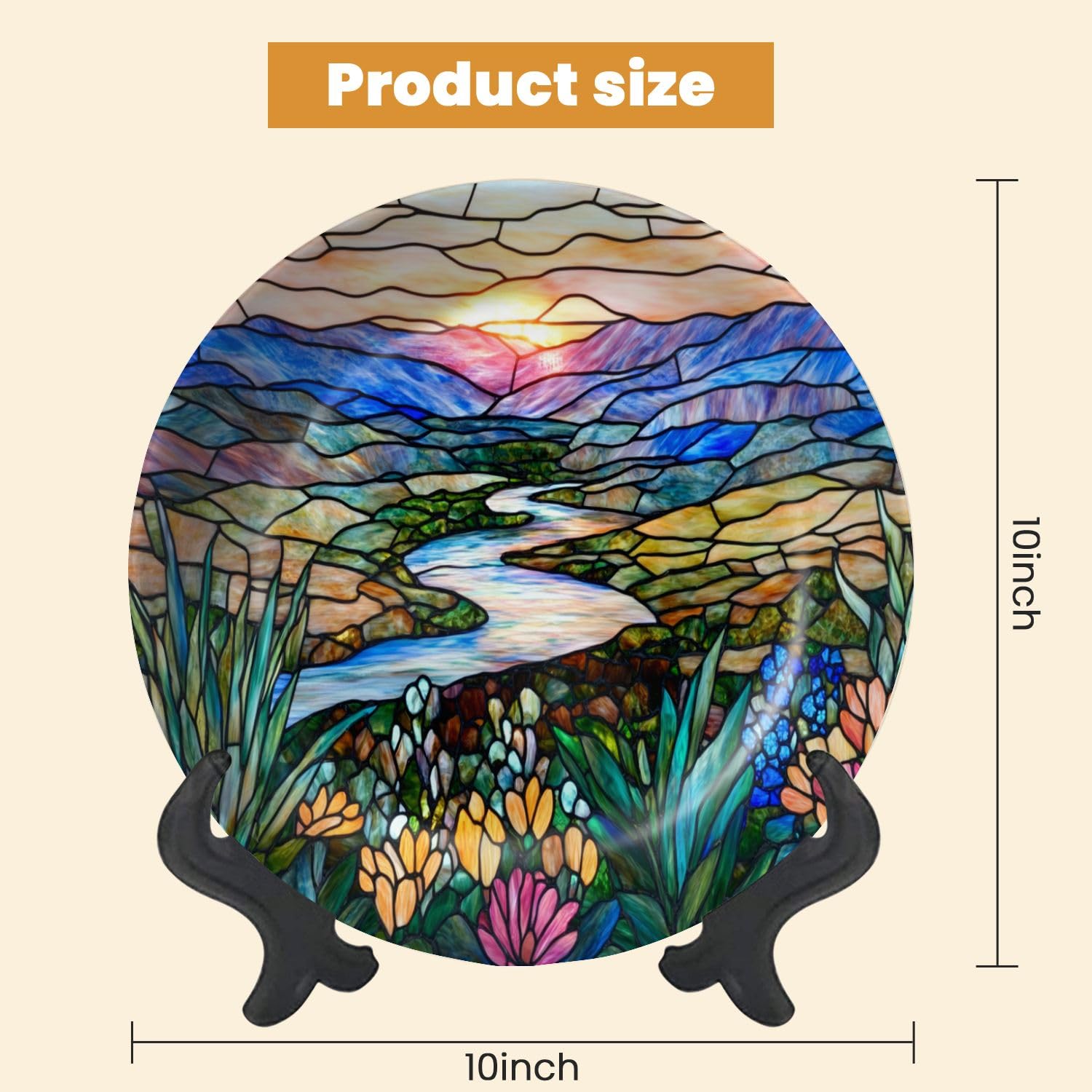 Decorative Plates for Display Indigo Mountains Valley Stained Glass Panel Gift Plates Ceramic Collections Plates Hanging Artwork for Living Dining Room Kitchen Souvenir