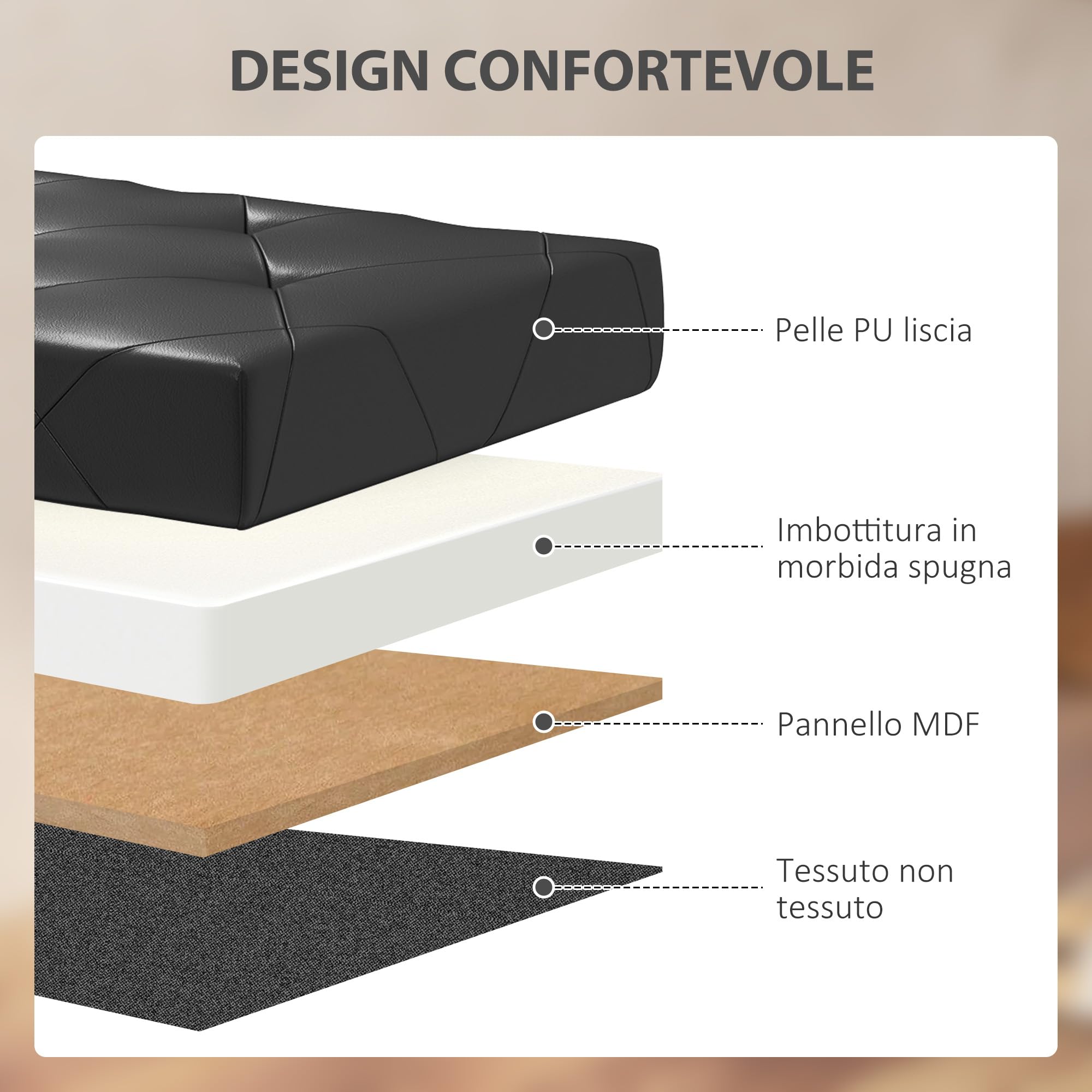HOMCOM Panca Contenitore Pieghevole da 84L, Panca Fondoletto con Coperchio Imbottito e Rivestimento in Pelle PU, 76x38x38cm, Nero