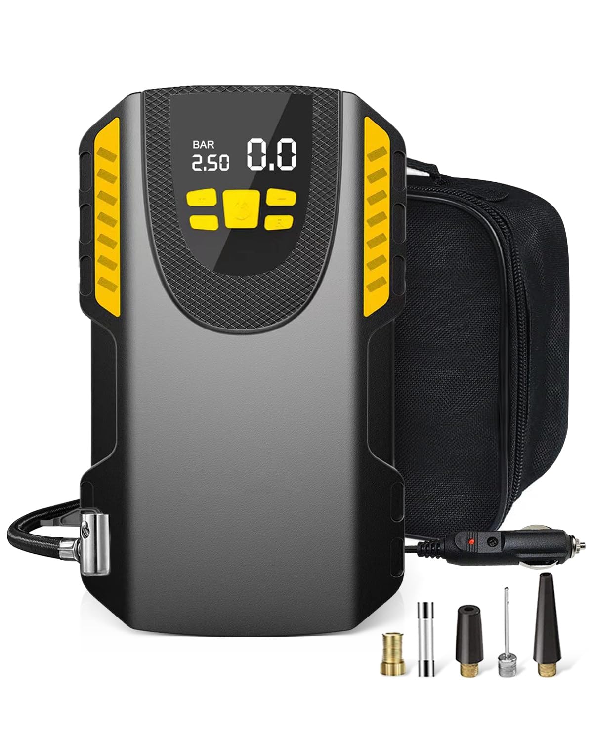 Lulizar Tyre Inflator Air Compressor, 12V Fast Inflation Car Tyre Inflator with 22mm Cylinder, Digital Tyre Inflator with Dual Display Screen, Auto Shut-Off Tyre Inflator for Car, Bike, Ball