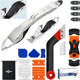 Silicone Caulking Tool Kit, Stainless Steel Caulk Remover Tool, 4 in 1 Grout Removal Tool for Bathroom, Kitchen, Floor, Window, Sink Joint, Frames Seal