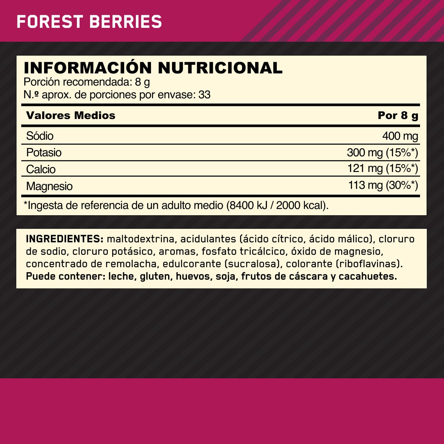 Optimum Nutrition Electrolitos en Polvo, Sabor Frutos del Bosque, Fórmula Lista para Mezclar con Sodio, Magnesio y Potasio para Entrenamientos Intensos, 264 g, 33 Raciones