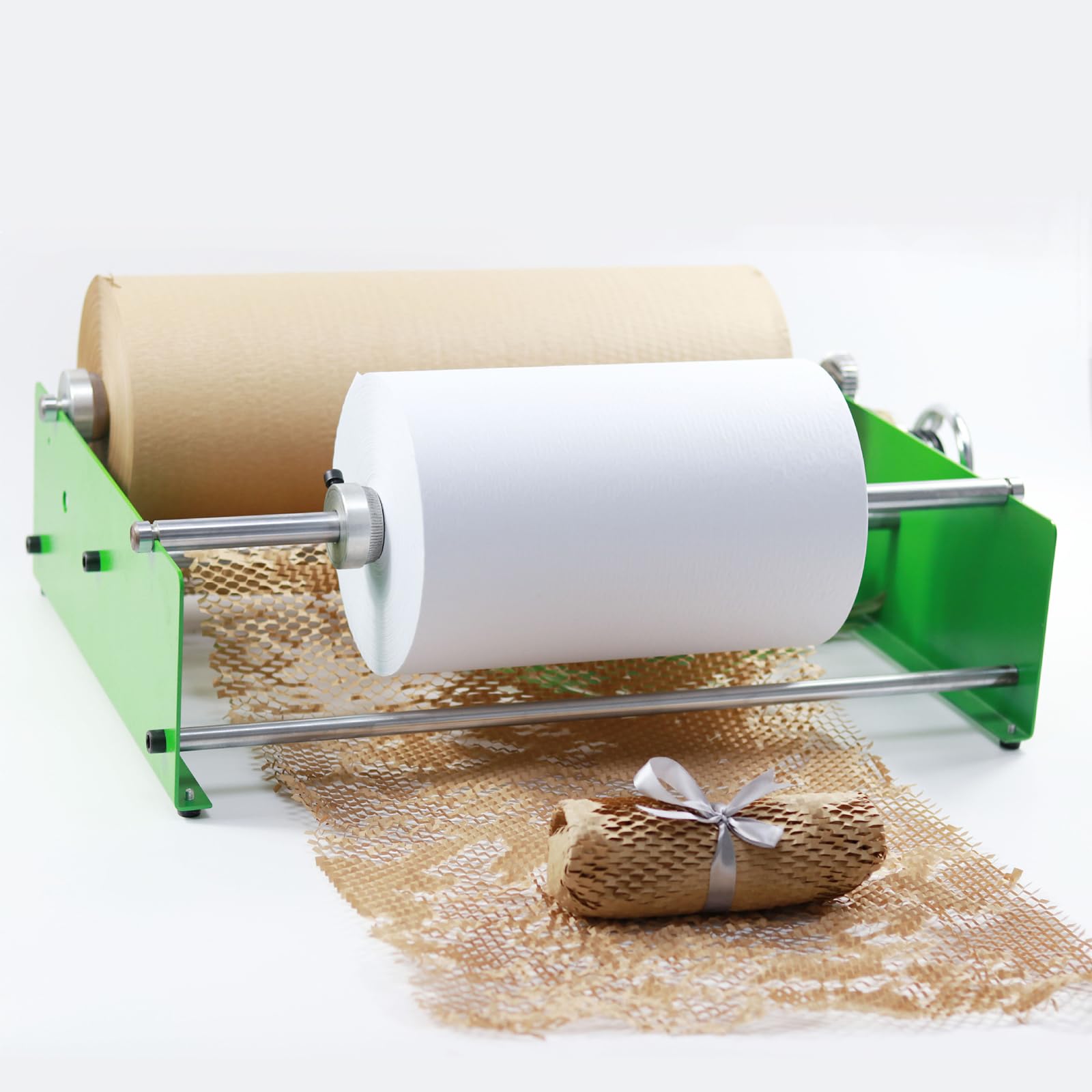 Ręczny dozownik papieru pakowego o strukturze plastra miodu, wytrzymały uchwyt na papier pakowy z dwuosiową konstrukcją i warstwą buforową antywibracyjną dla wydajnego użytkowania