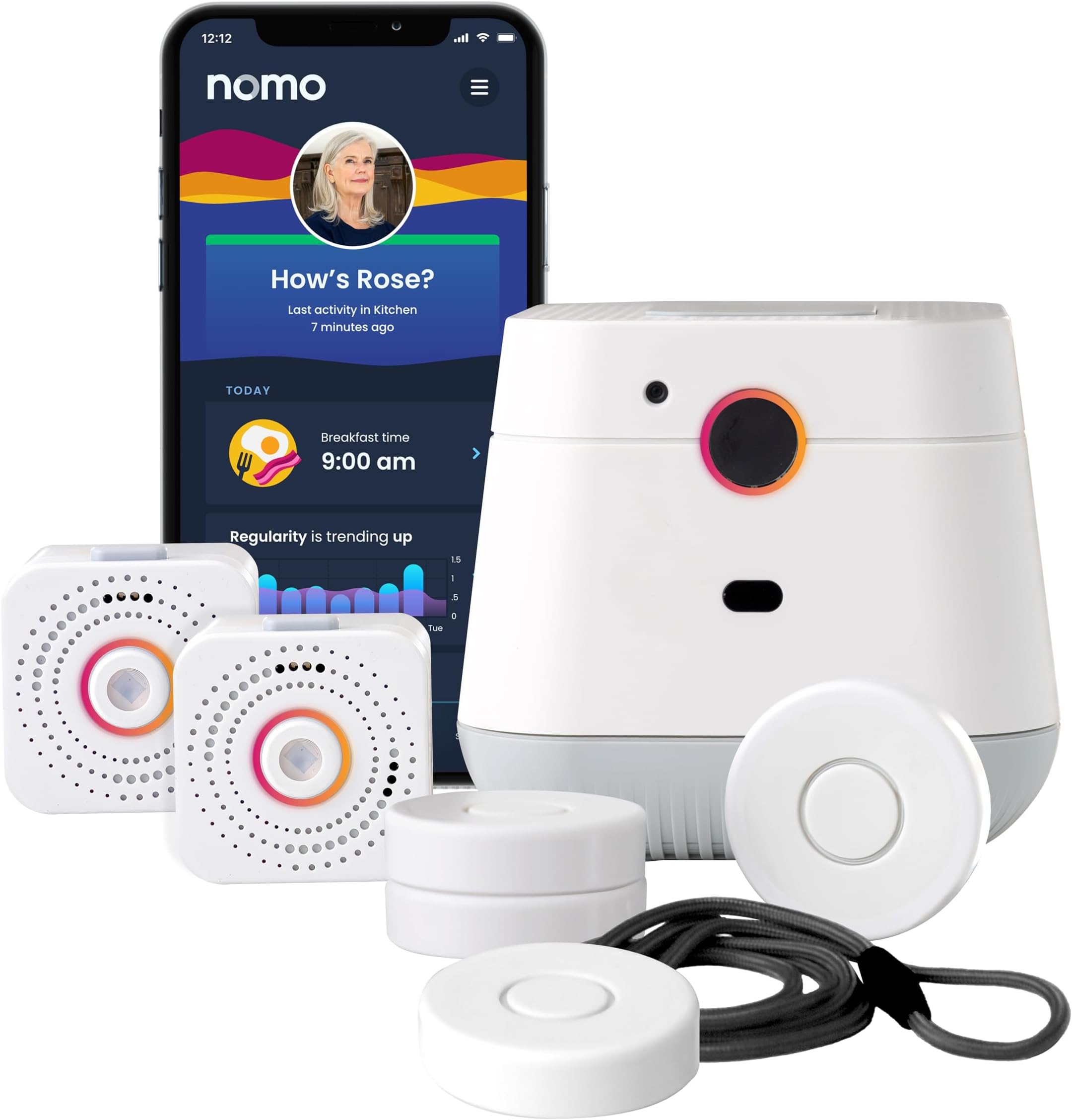- NOMO Smart Care Medical Alert System, Fall Detection for Seniors, WiFi in Home Monitoring Safety System, Emergency Call Button, Custom Fall Alert, Virtual Caregiver, 60-Day Trial, Monthly Subscription