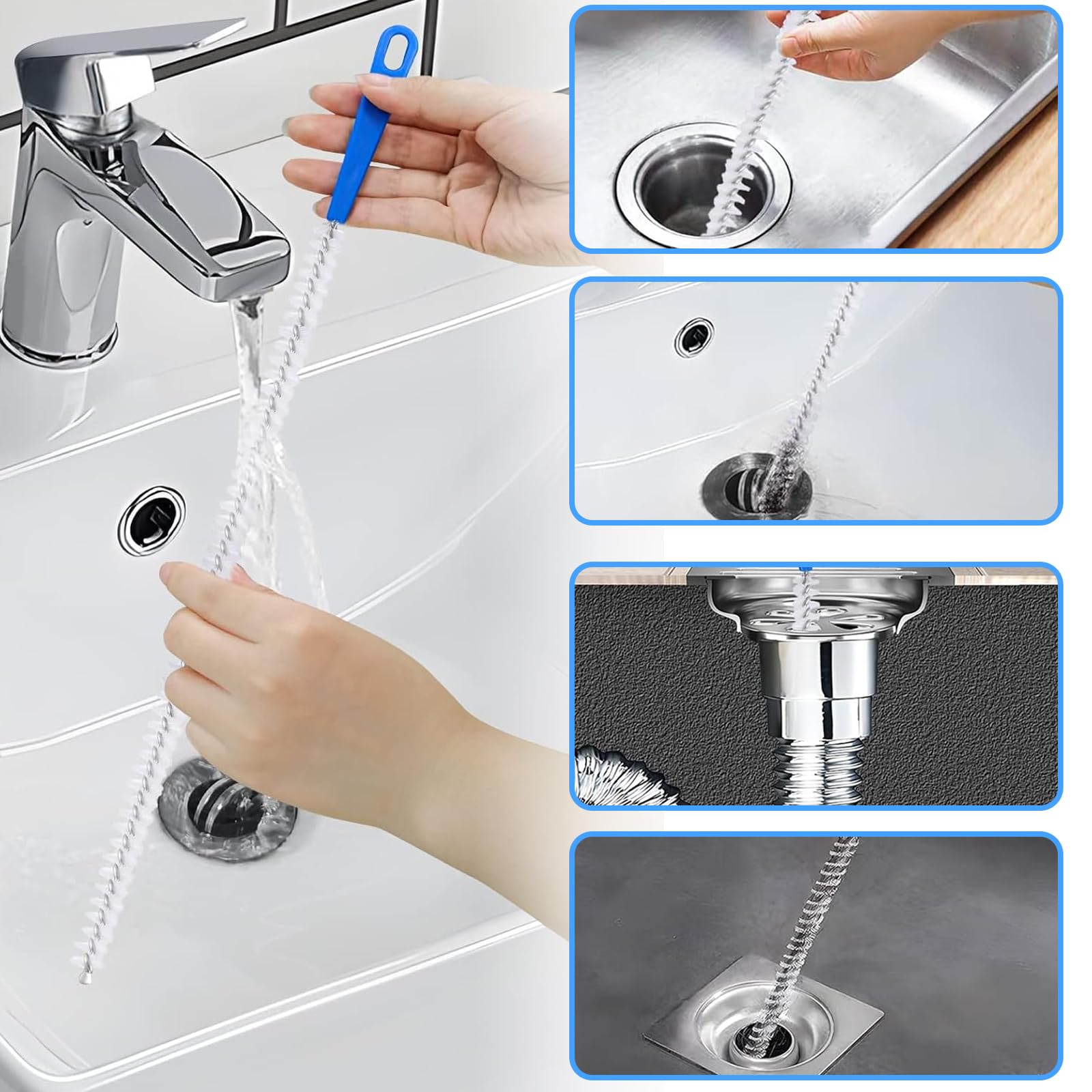 Kit Sturalavandini 4 Pezzi – Spazzole E Strumenti In Acciaio Inox Per Rimuovere Capelli E Ostruzioni Da Tubi E Scarichi