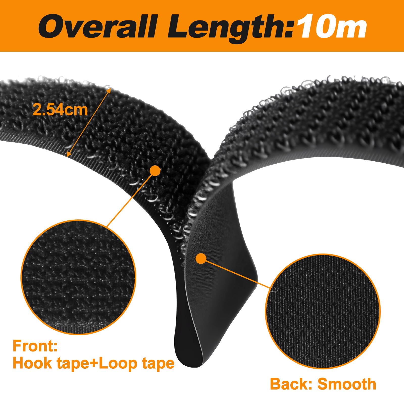 Sangle De Câble Réglable WSZJINB 10m X 2.5cm - Avec Boucles, Attache Velcro Réutilisable Noire