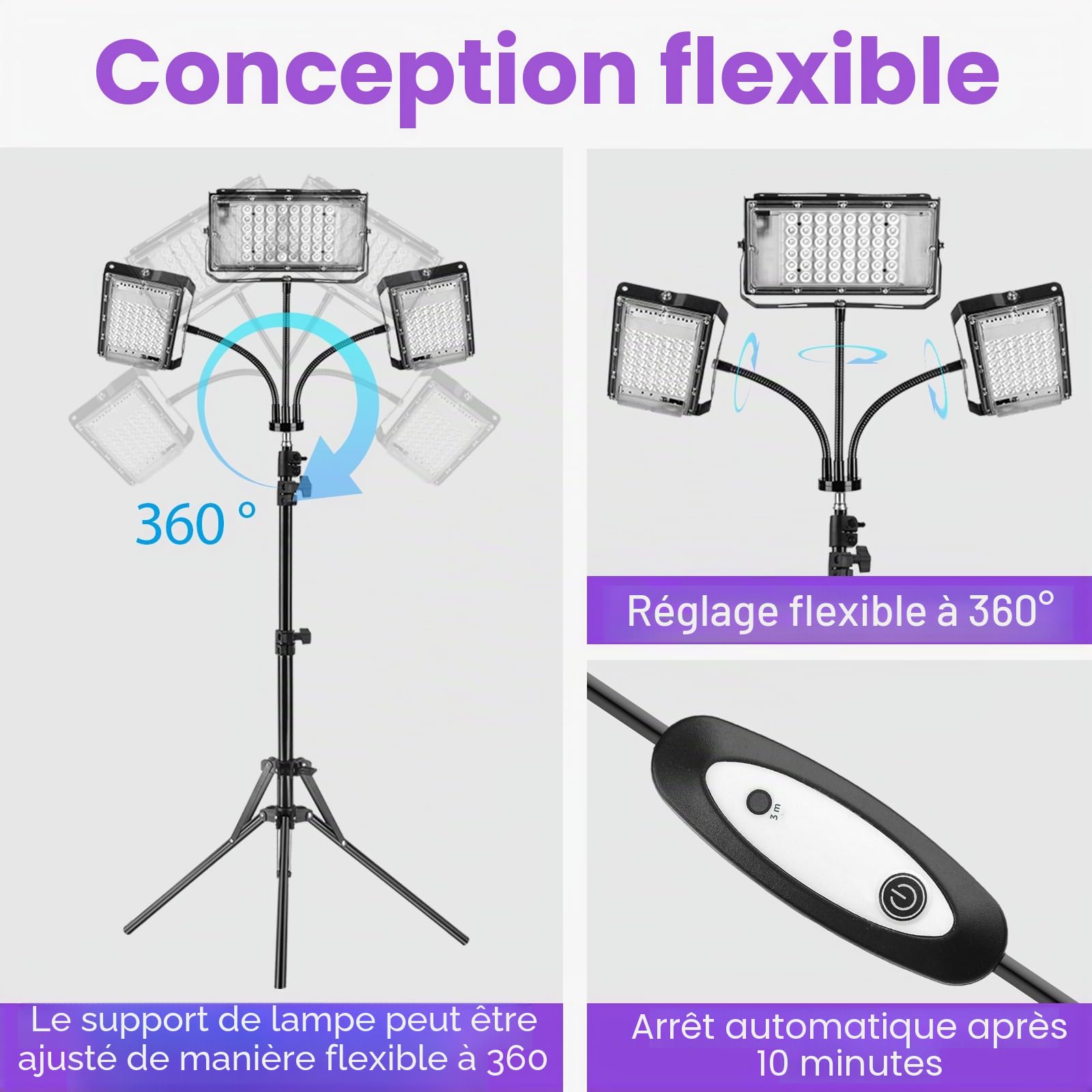 Lampe de Bronzage 144 LEDs Visage Corps Réglable Noir
