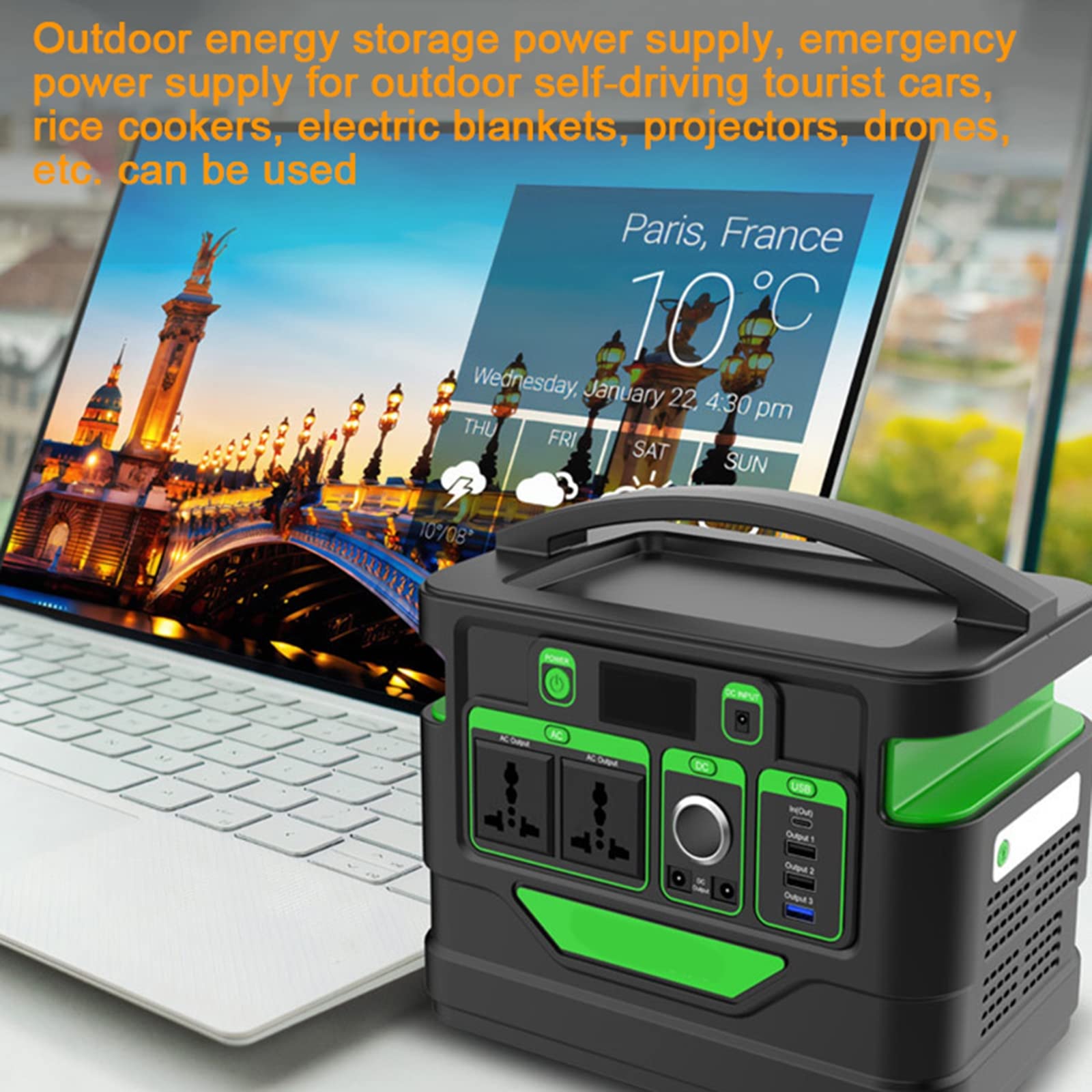 Estación de energía portátil para exteriores, fuente de generador de gran capacidad de 500 W, batería de respaldo para acampar, almacenamiento de energía de emergencia, inversor USB/CA y CC