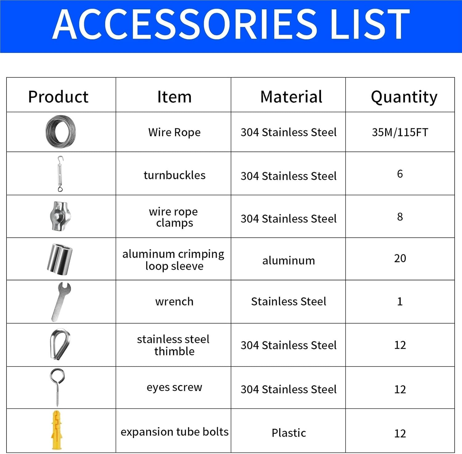 Shade Sail Hardware Kit Sun Shade Sail Hardware Kit with 35M Cable Wire Rope Stainless Steel for Outdoor Backyard Patio Garden Shelter Camping Tent