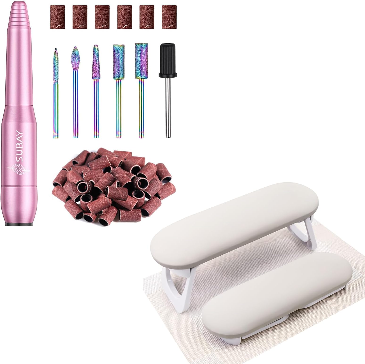 Subay Electric Nail Drill Nail Arm Rest, Foldable PU Leather Nail Hand Rest for Acrylic Nails Cushion Hand Holder