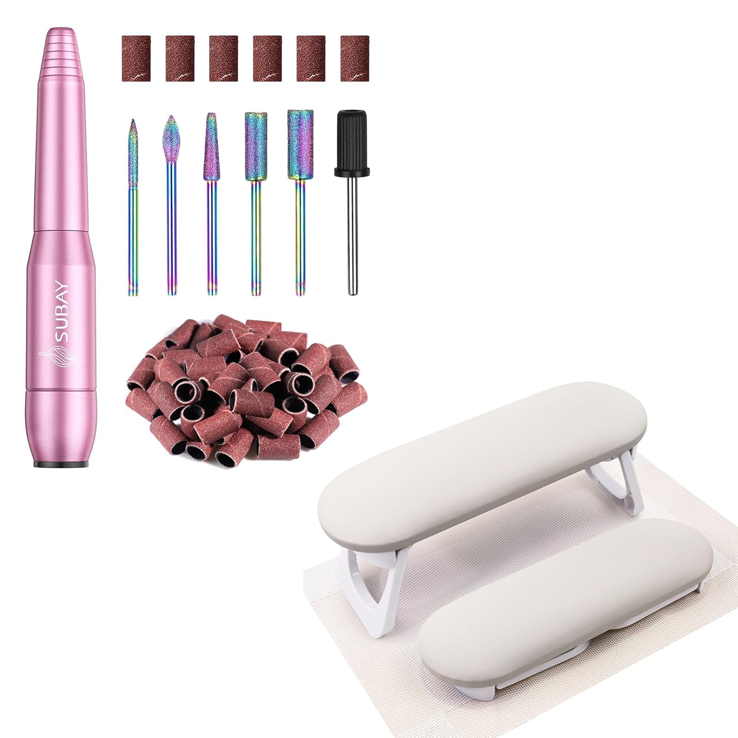 Subay Electric Nail Drill Nail Arm Rest, Foldable PU Leather Nail Hand Rest for Acrylic Nails Cushion Hand Holder
