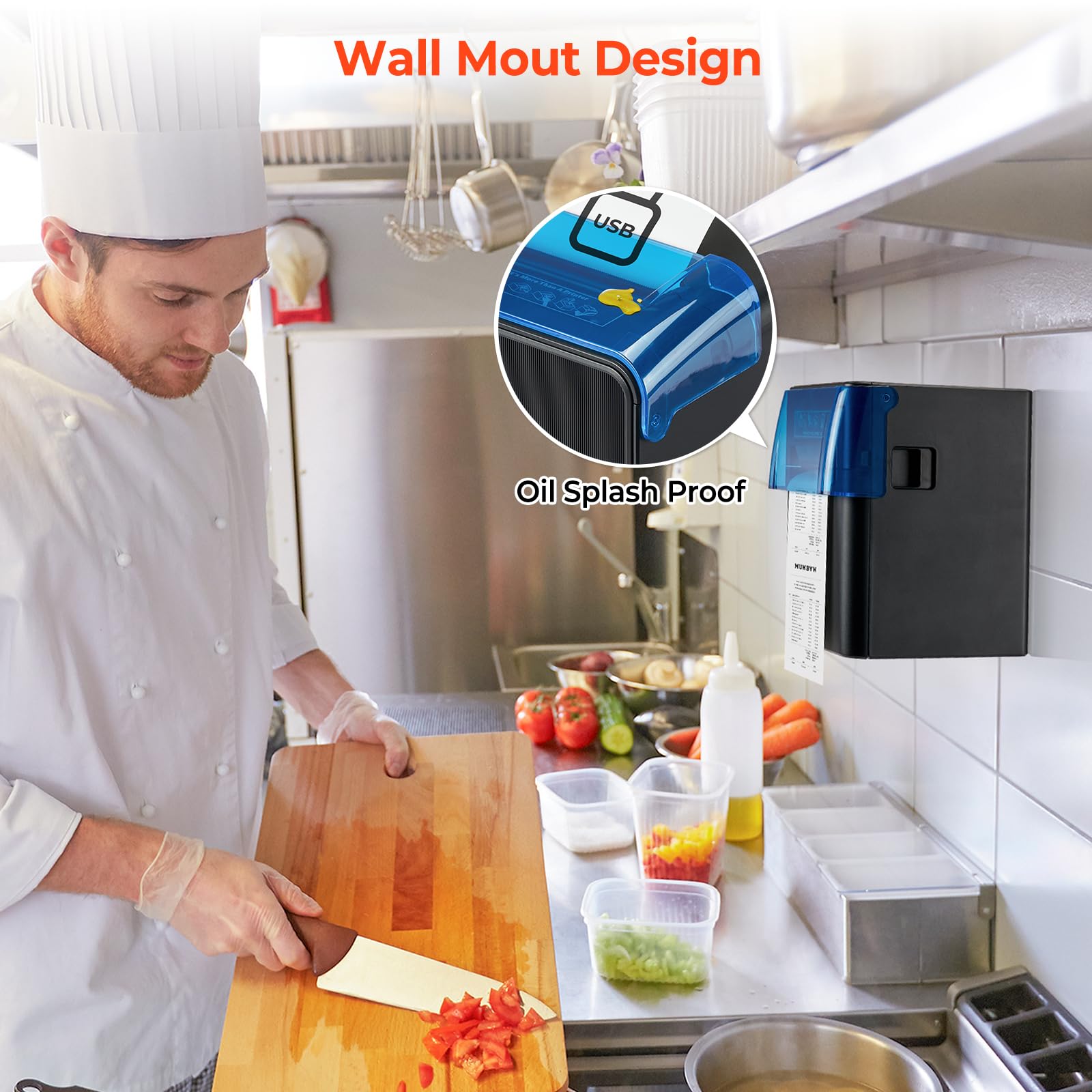 MUNBYN WLAN Belegdrucker, 80mm POS-Drucker mit USB-/LAN-/seriellen Anschlüssen, öl- und spritzwassergeschützter Abdeckung, Wandhalterung, Thermodrucker kompatibel mit Windows Mac Chromebook Linux