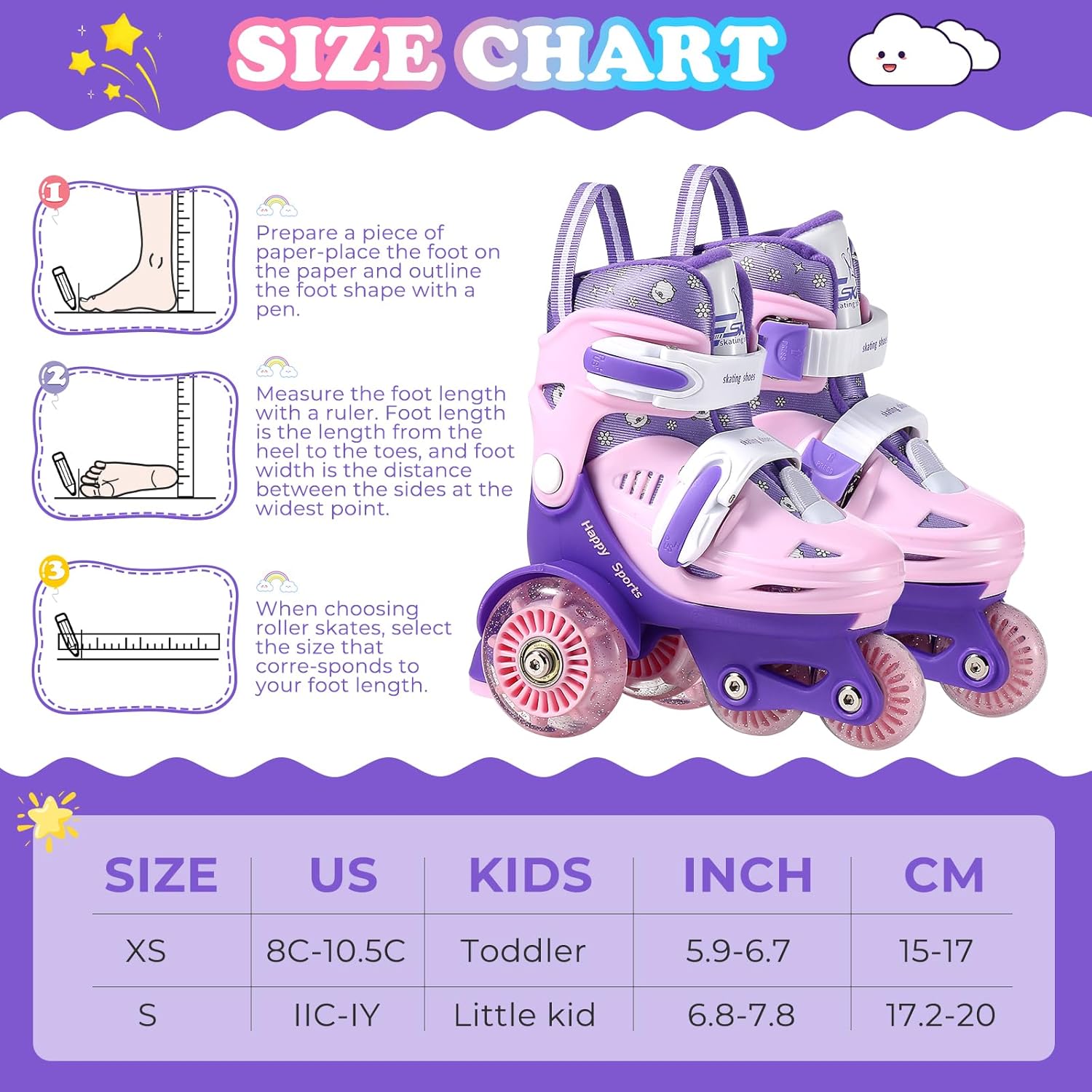 Toddler Roller Skates, 4 Adjustable Sizes, Light-up Wheels, Safety Three-Point Balance, Beginner Skates for Ages 3-8 Girls Boys Kids, Suitable Indoor & Outdoor Use