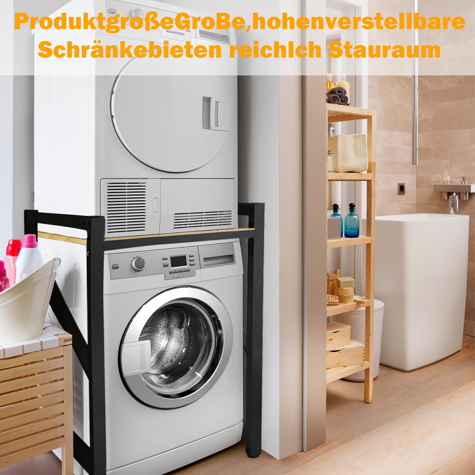 Regal über Waschmaschine,Verstellbares Stapel-Set über Waschmaschinen,Waschmaschinenrega ohne Bohren 2 Ebenen Badezimmerregal,für Badezimmer Waschküche