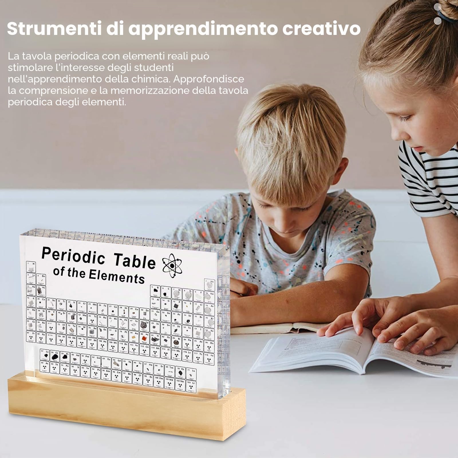 Tavola Periodica con Elementi Reali, Espositore Acrilico Tabella Periodica con Elementi Reali Interni, Tabella Periodica di 83 Elementi per Studenti Insegnanti Bambini Artigianato Decorazione