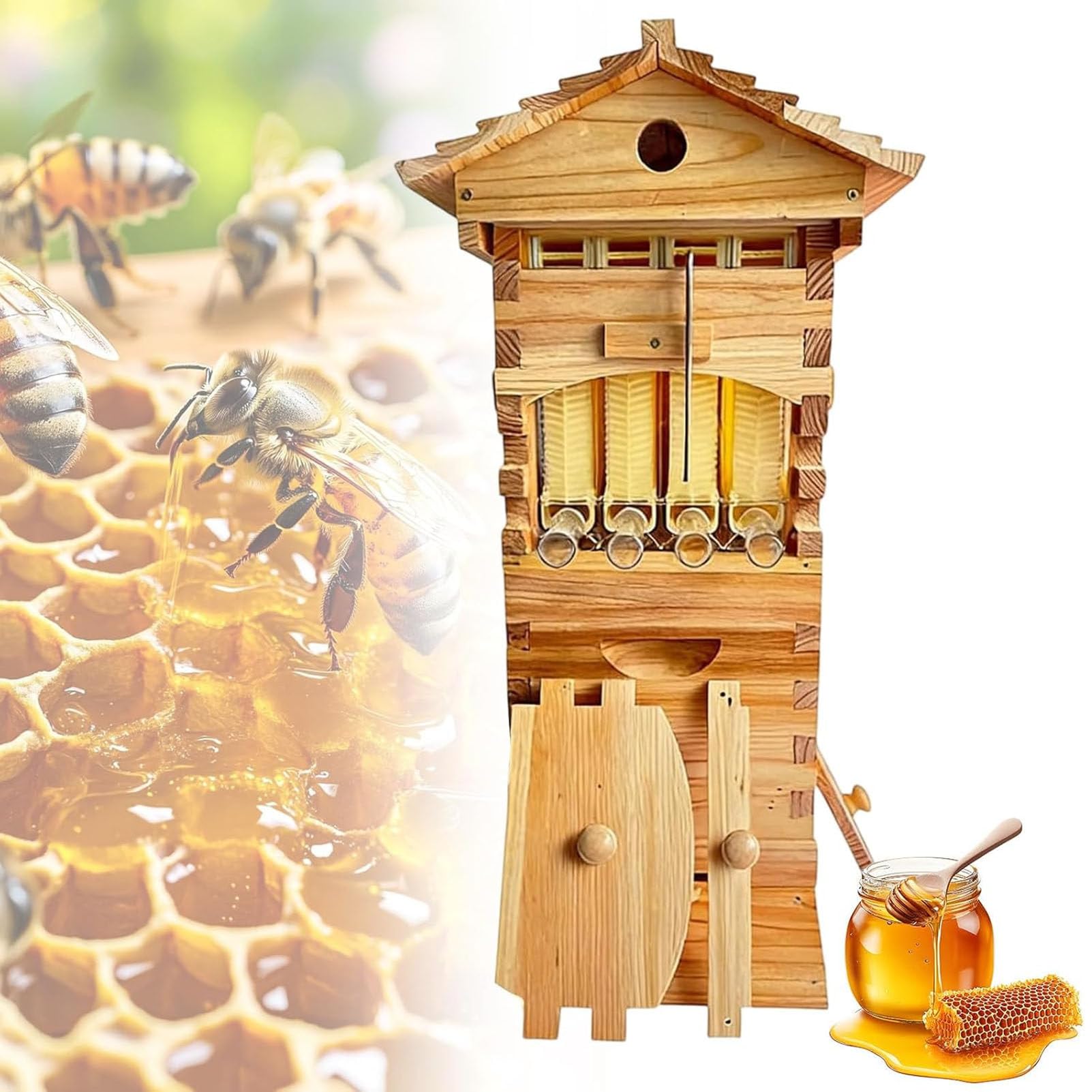 Imker-Starterset, Flow Hive Bienenstock, komplettes, wachsüberzogenes Bienenstock-Set mit Honigschleuder, Keine Störung der Bienen nötig, geeignet für Anfänger