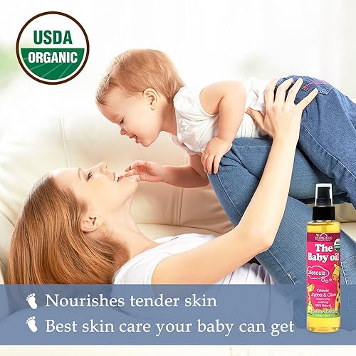 Miniatura 6 de US Organic Aceite de bebé con caléndula, coco caribeño suave, certificado orgánico por USDA, aceite de jojoba y oliva con vitamina E, sin alcohol,