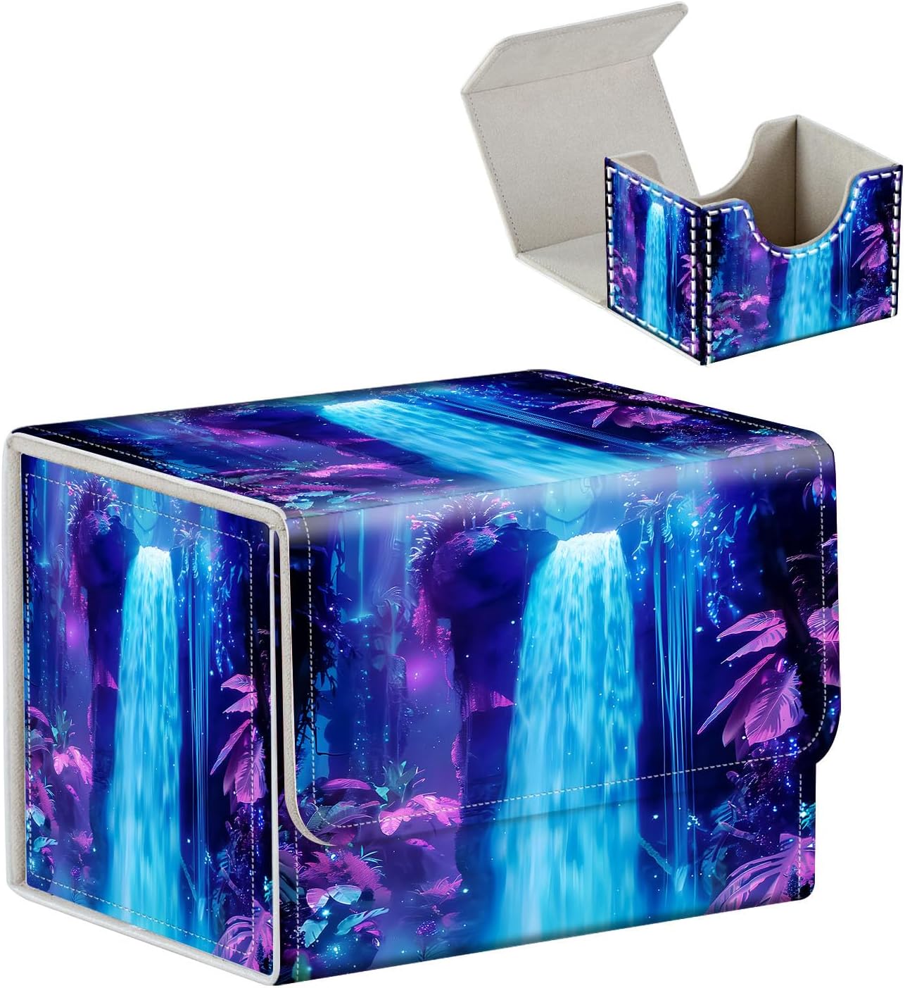 High-Capacity Art Deco Card Deck Box - Ideal Trading Card Game Storage Solution with Compact Size, and Easy Access - PU Leather Fits for TCG CCG Magic Cards(Camouflage Fabric)