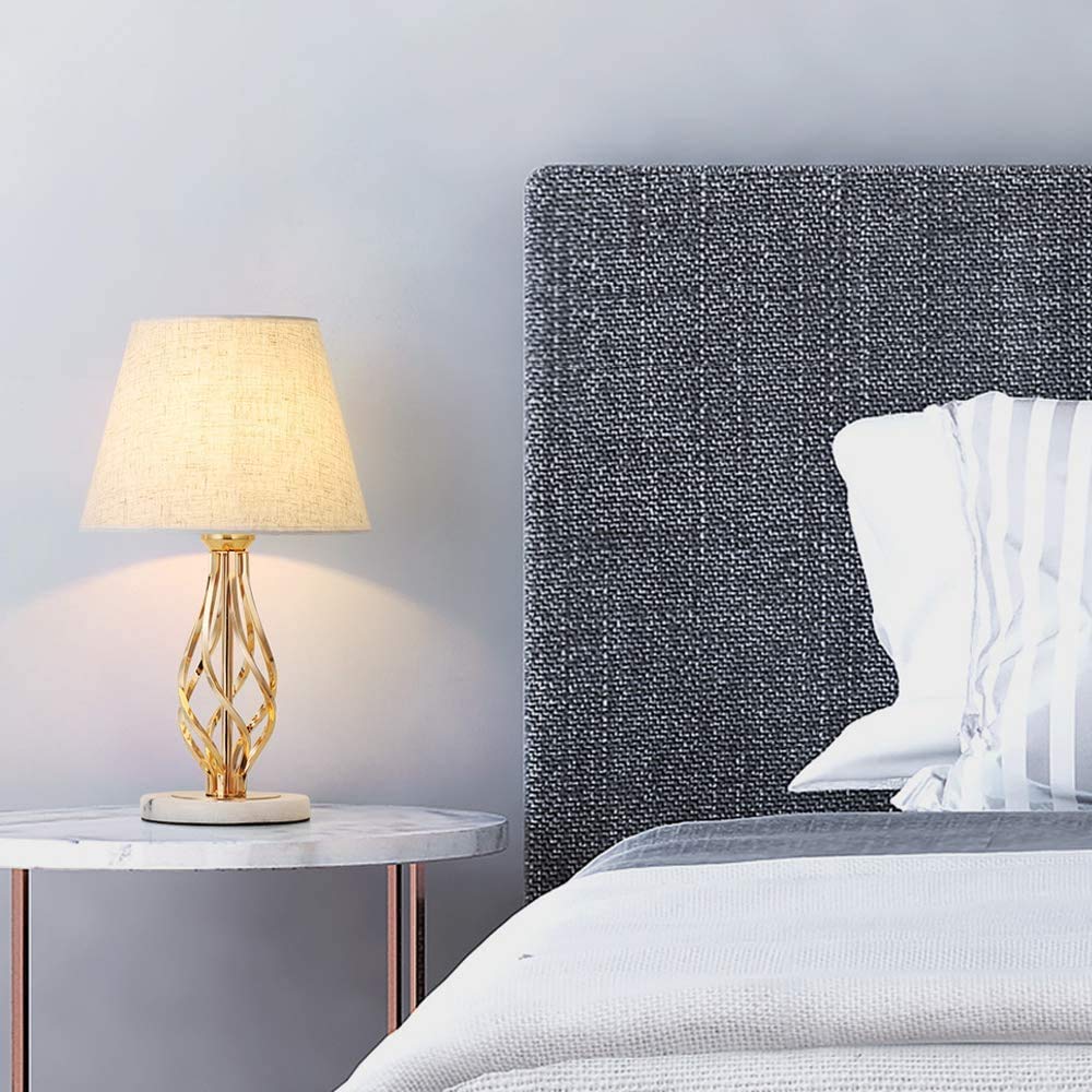 LIANTRAL Lot de 2 lampes de chevet modernes avec base en marbre et abat-jour en lin - Petite lampe pour chambre à coucher, salon, dortoir, décoration-d'or