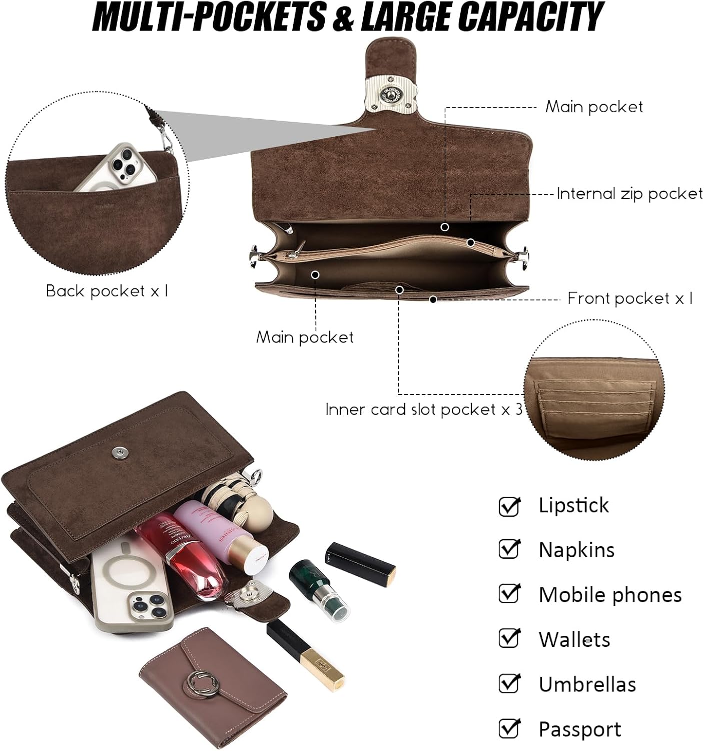 Travistar Crossbody Bags for Women Trendy - Small Cross Body Purse Shoulder Bag Leather Handbags Evening Clutch with 2 Straps - Image 5