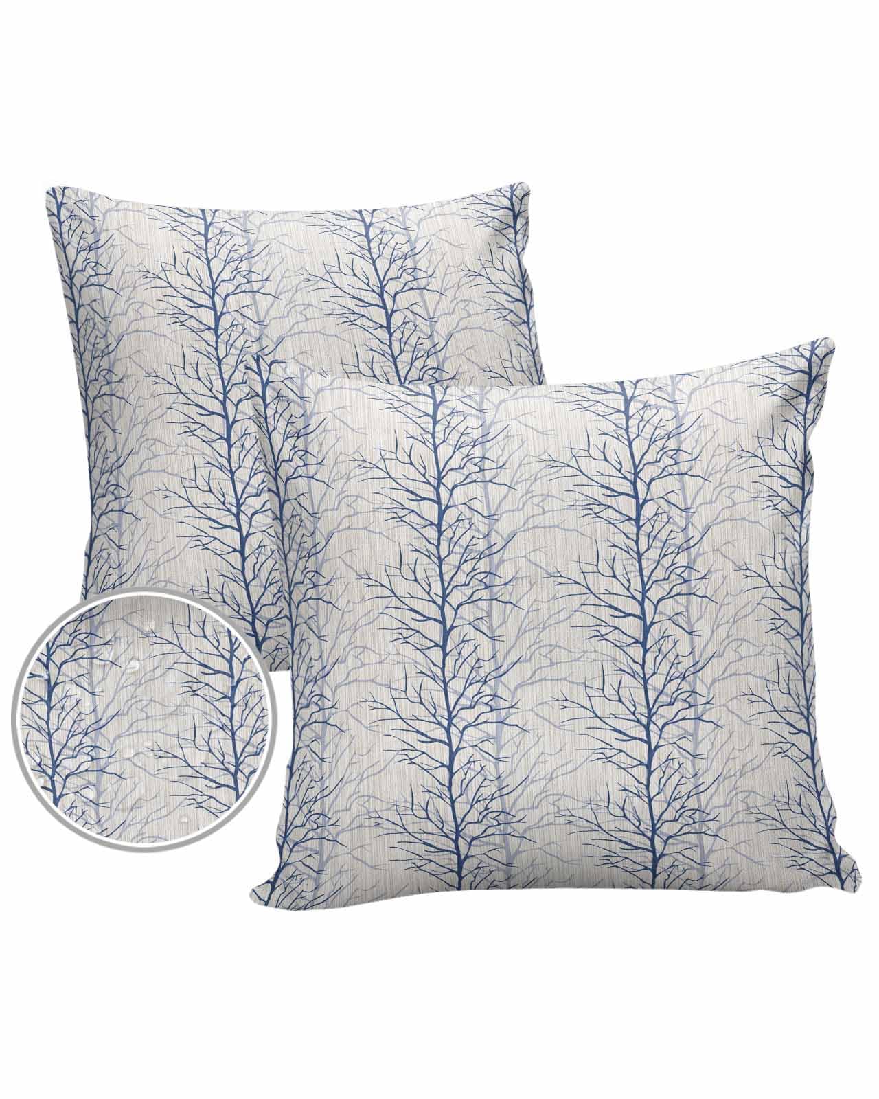 Boanket Outdoor Pillow Covers 20 x 20 in, Navy Blue Botanical Waterproof Throw Pillow Cover Set of 2, Farmhouse Spring Summer Branch Home Decorative Square Cushion Covers for Patio/Tent/Couch/Garden