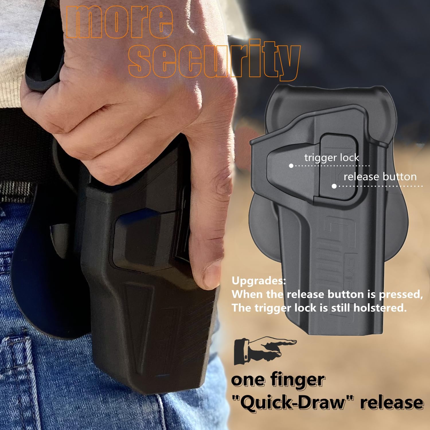 1911 5" Full Size Holster, OWB Holster for 1911 Colt/Elite Force/GSG/Kimber/Springfield/Remington/RIA ARM/Ruger SR1911 - Index Finger Released | Adjust Cant | Autolock | Matte Finish -RH