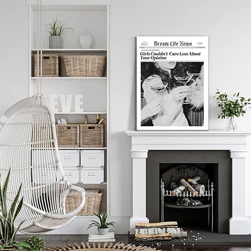 Miniatura 6 de Trendy The New York Times - Arte de pared de 12 x 16 pulgadas enmarcado, elegante lienzo urbano feminista en blanco y negro, pósteres retro de moda