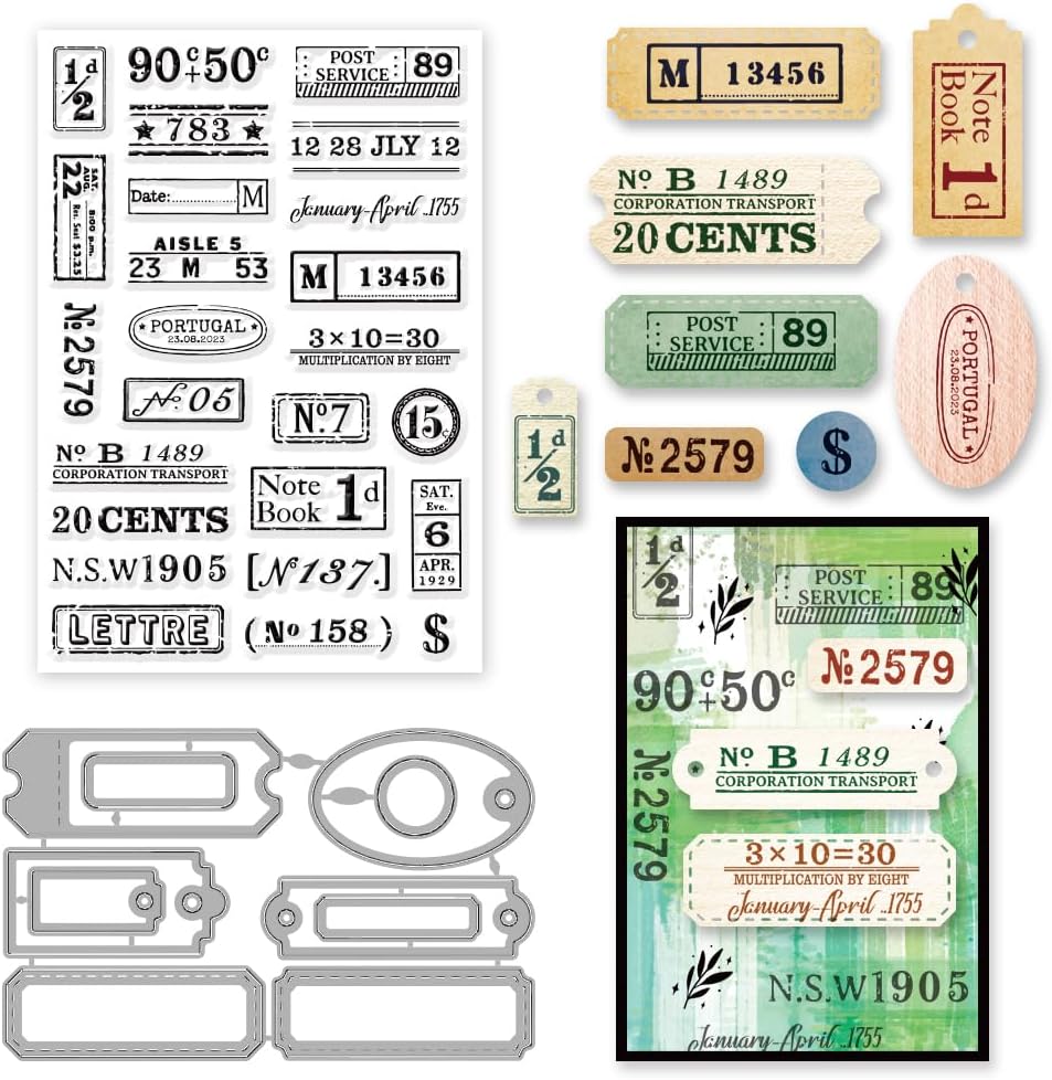 INFUNLY 2pcs Stamps and Dies for Card Making Vintage Number Clear