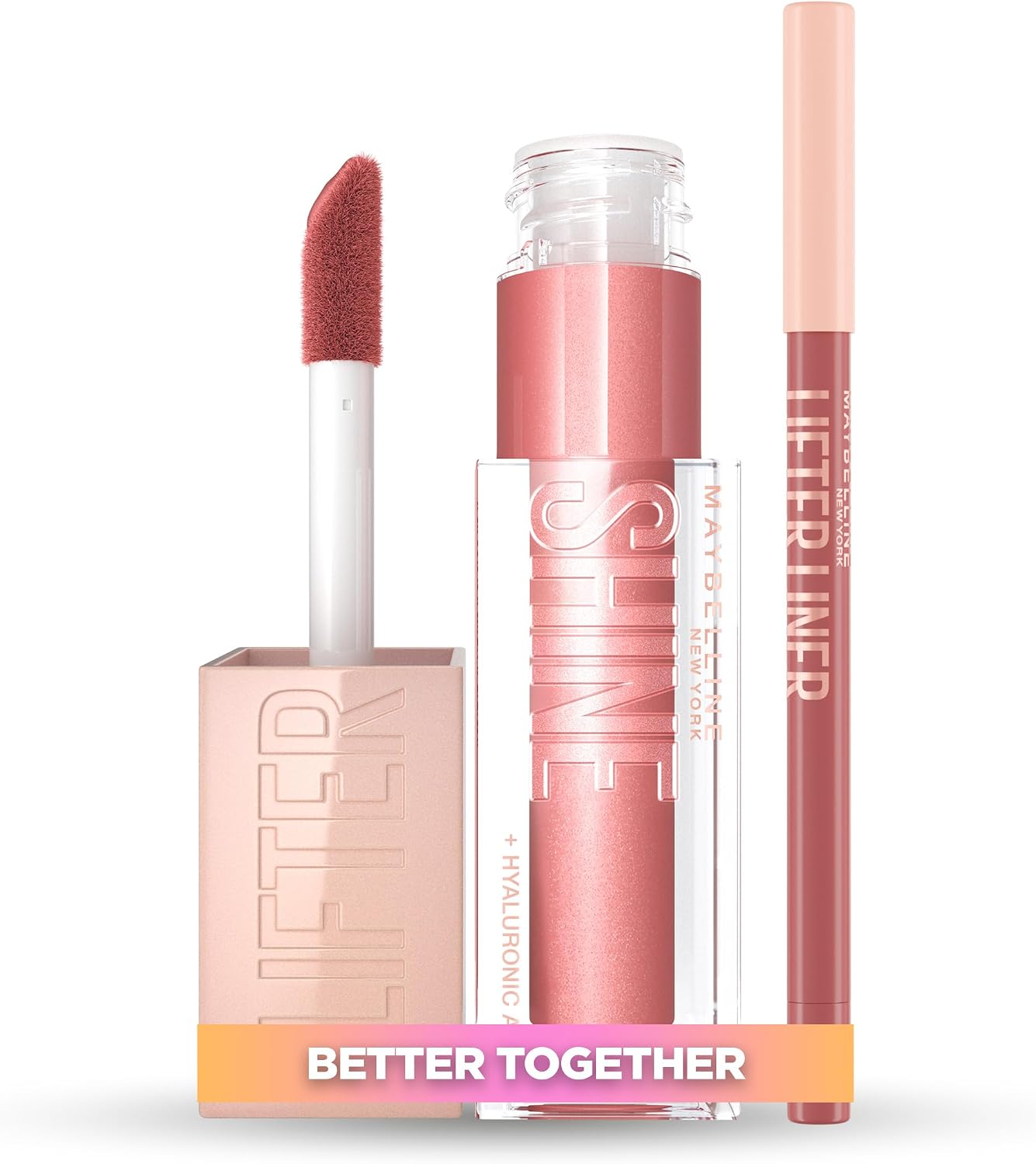 Pack Maybelline New York Brillo de Labios Lifter Gloss, con Ácido Hialurónico, Tono 03 Moon + Delineador de labios, Tono 07 Big Lift