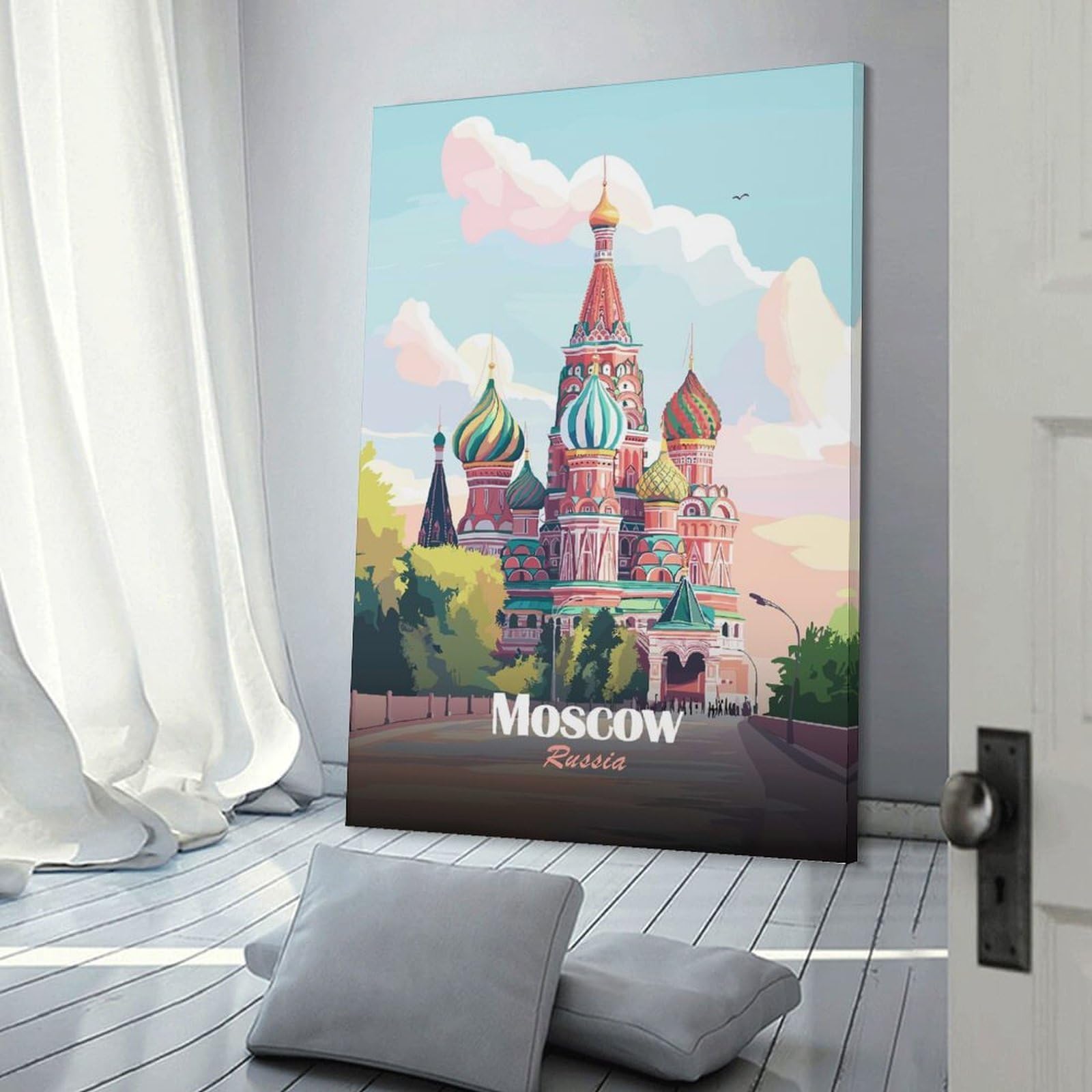 Junmoney Moscow, Russia St. Basils Cathedral Illustration Room Decor Wall Art, 08x12inch(20x30cm), for Entrance Walls, Hall Decor Or Foyers, A Neat Decor Update for Hallways
