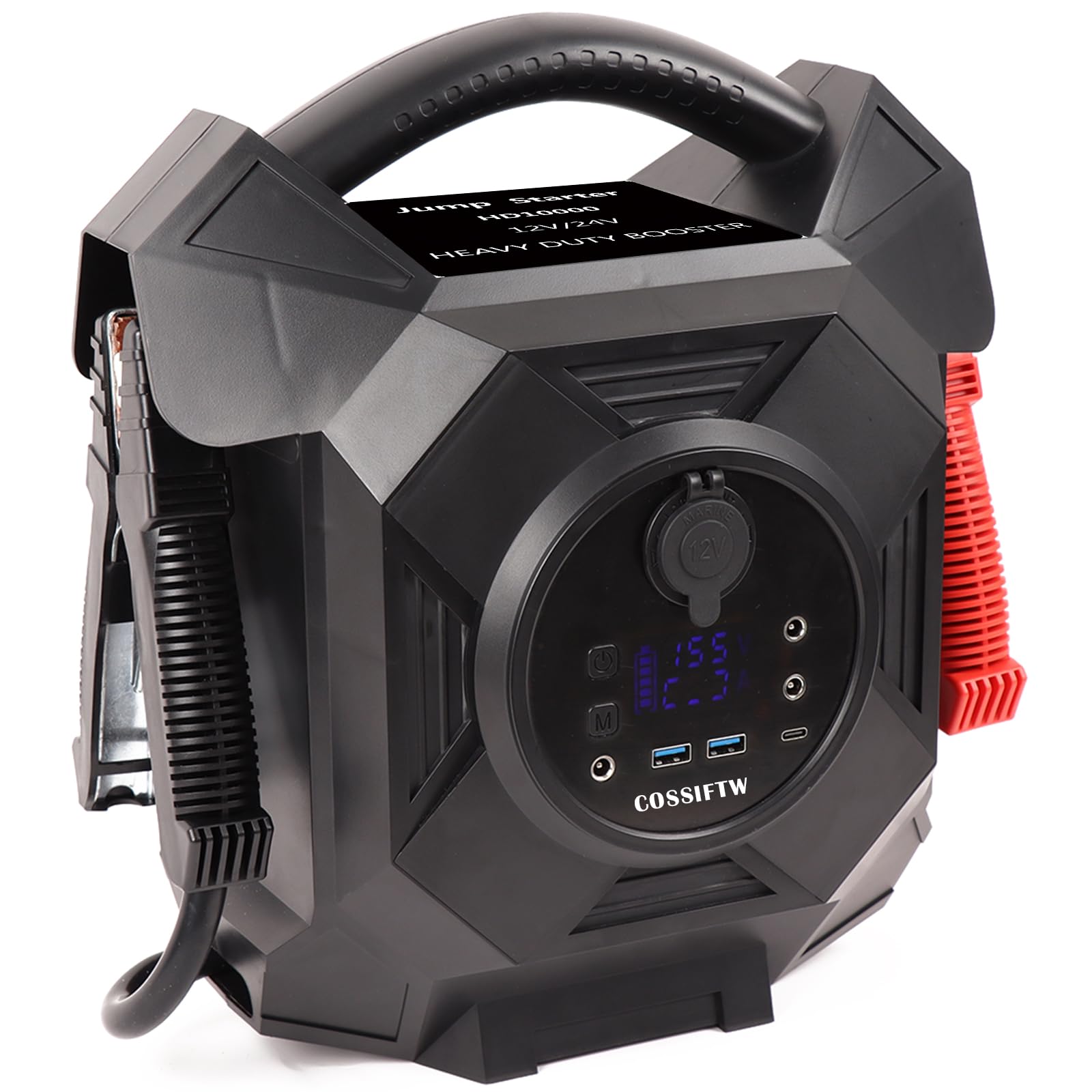 Ultra-Powerful Jump Starter - 10000A 12V 24V Battery Booster Pack with Commercial Jumper Cables LED Lighting Multi-Device Charging