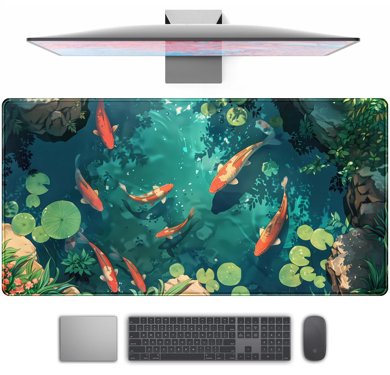 Koi Fish Desk Mat Gaming Koi Pond Desk Pad Large Cute Mouse Pad Goldfish Mouse Mat XXL Laptop