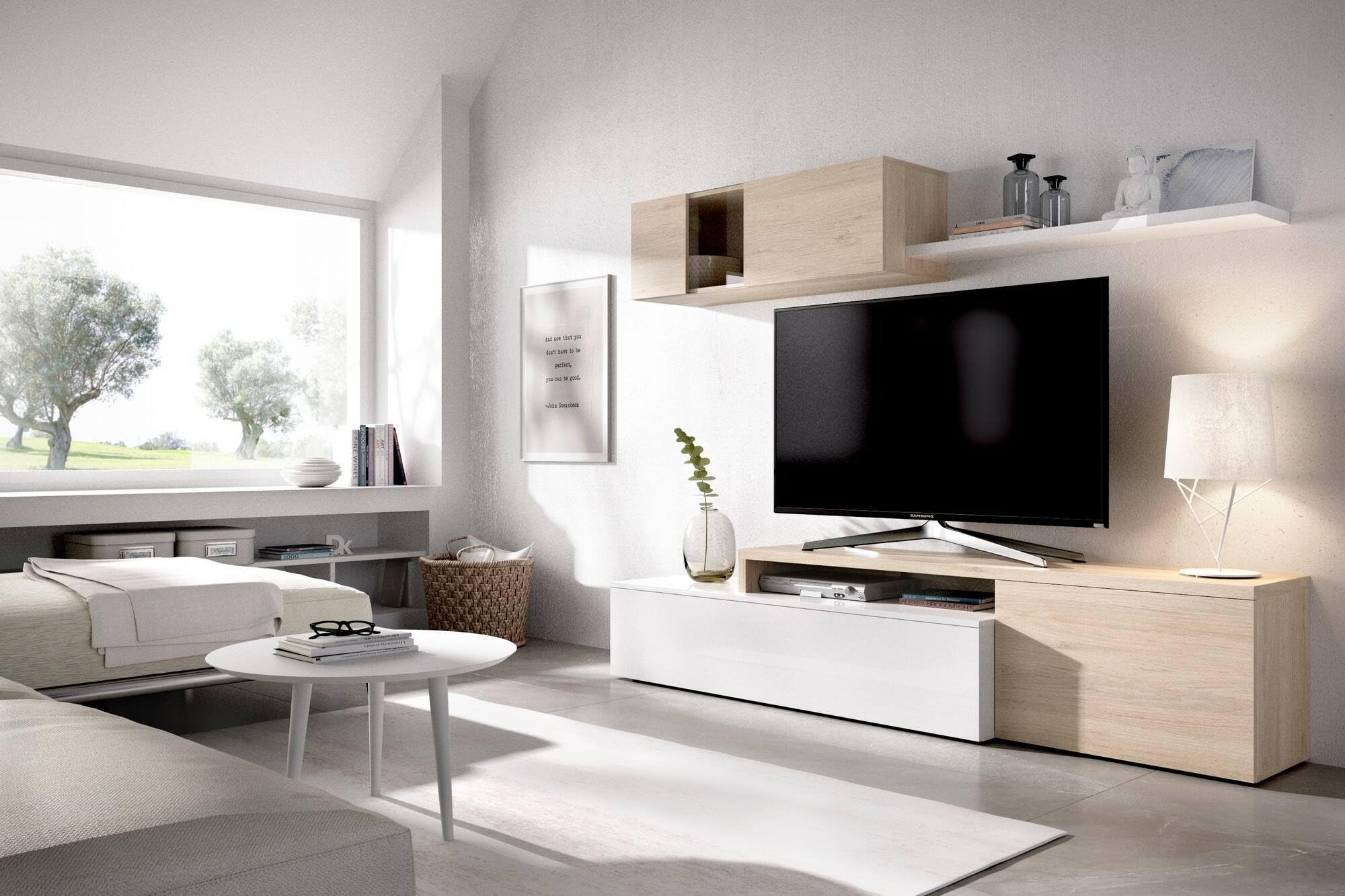 Dmora Parete Attrezzata Baker 41x201x180h cm Bianco Lucido 6 Ripiani Modulabile, 6 Vani