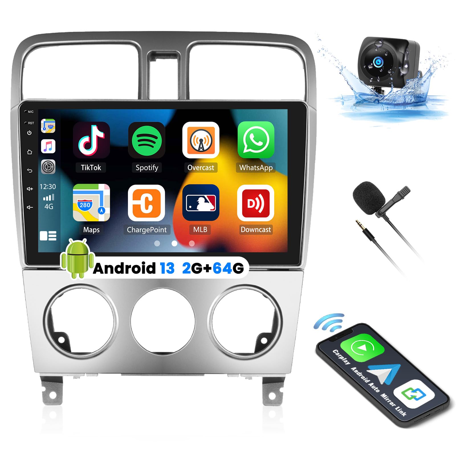 UNITOPSCI 2G+64G for Subaru Forester 2004 2005 2006 2007 2008 Android Car Radio Wireless Apple CarPlay Android Auto 9" Touchscreen HiFi Audio Bluetooth GPS Navigation WiFi FM/RDS SWC+ Backup Camera