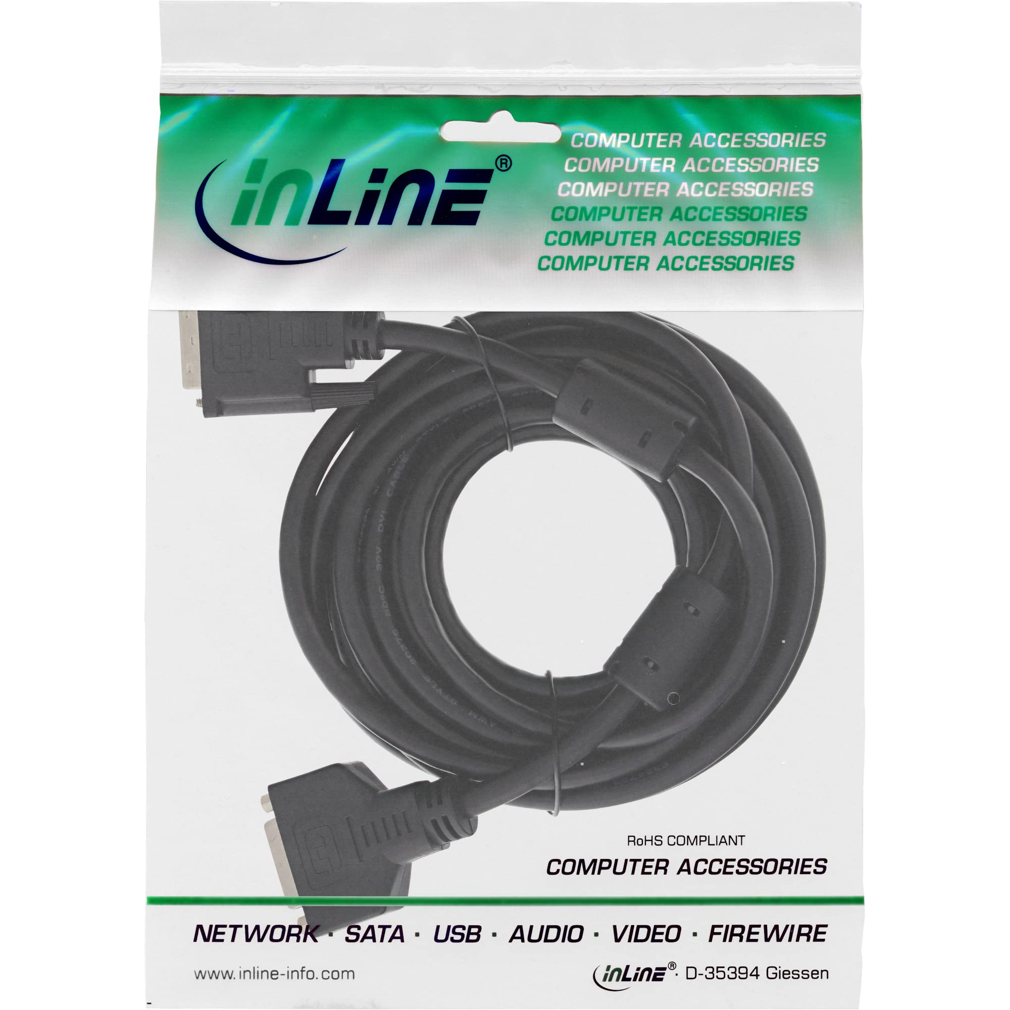 InLine 19945 Cavo DVI-D 24+1 Maschio a DVI-D 24+1 Femmina, Dual Link, 3M Nero