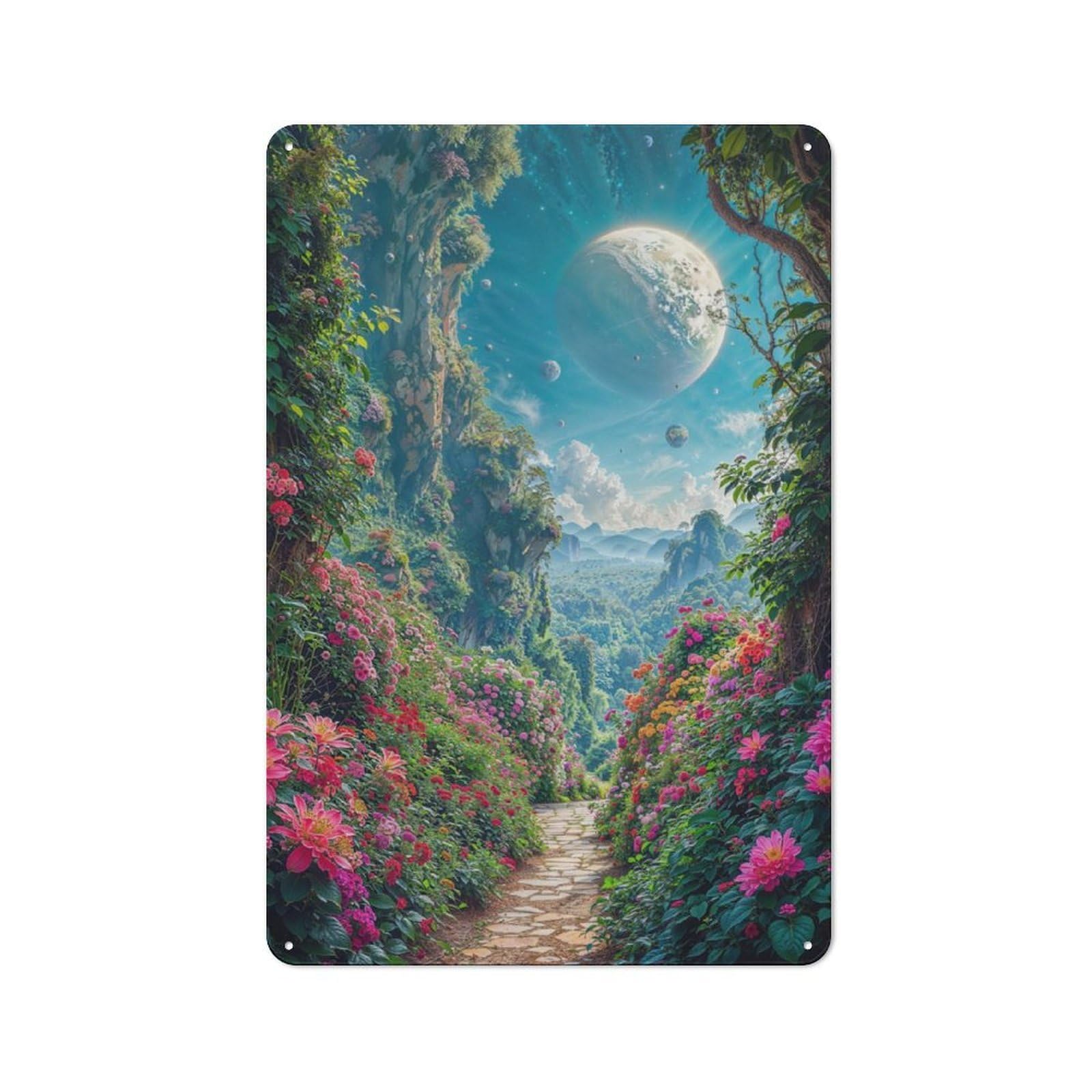 Junmoney Fantasy Garden Path Retro Tin Wall Plaque 30X20cm For Dining Room Or Kitchen, For Home Decor Collectors