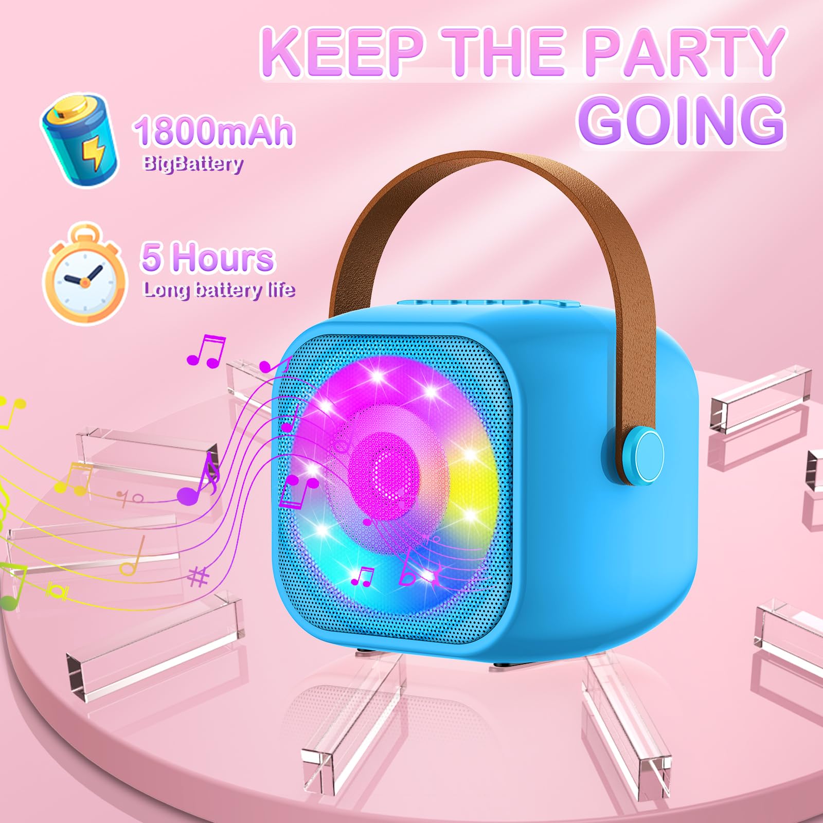Karaoke per Bambini con 2 Microfoni, Microfono Bambini con Luce LED, Macchina Karaoke Portatile Microfono Wireless con Effetti di Cambio Voce, Giocattoli Elettronici Regali per Bambini da 3 a 18 anni
