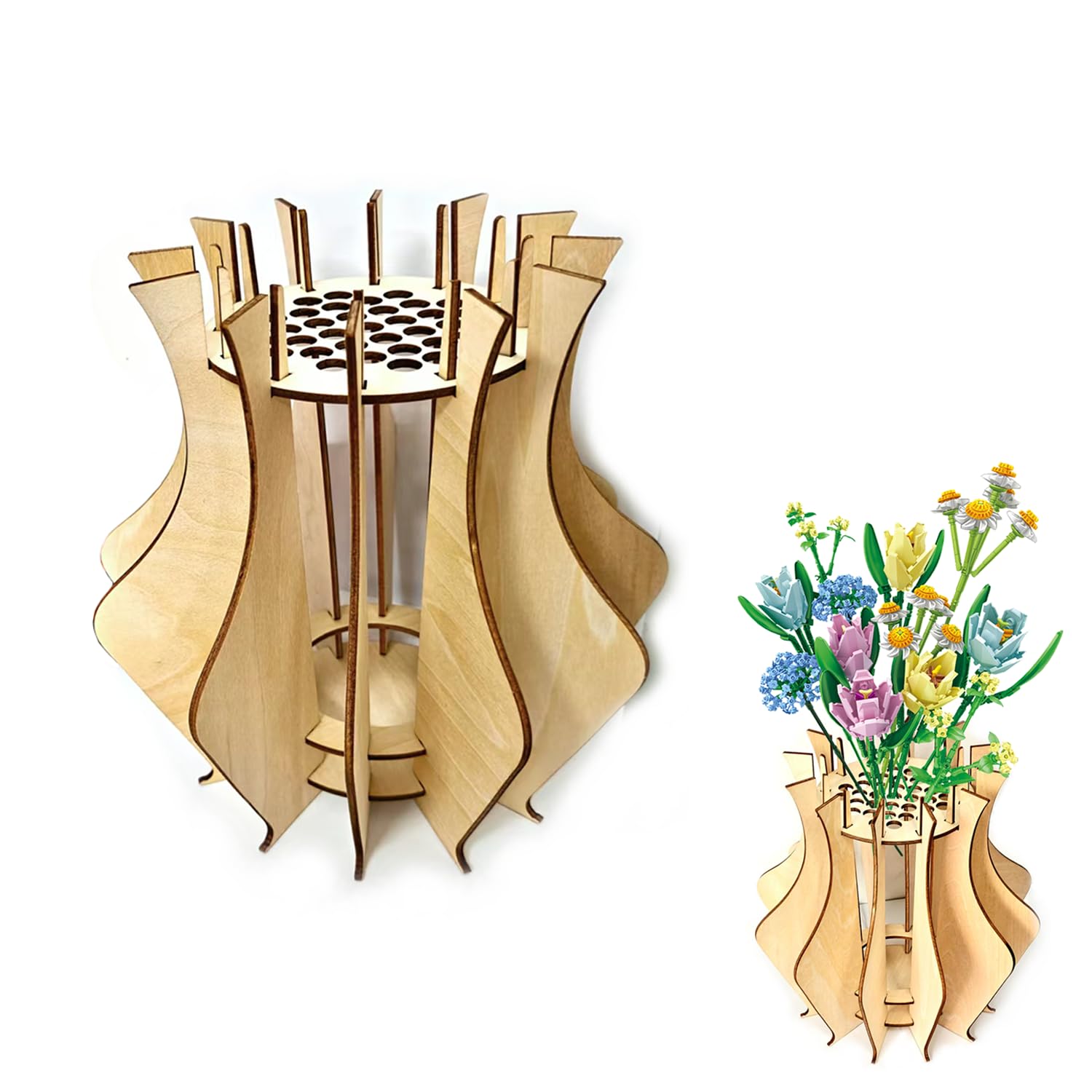 RHQFDM 10311 10280 Florero Puzzle de Madera para Ramo de Lego,Florero de 20 cm para Flores de Lego,Regalo para los Amantes de Las Flores de Lego,para Almacenar Lego Tulipanes Rosas Orquídea(Gran)