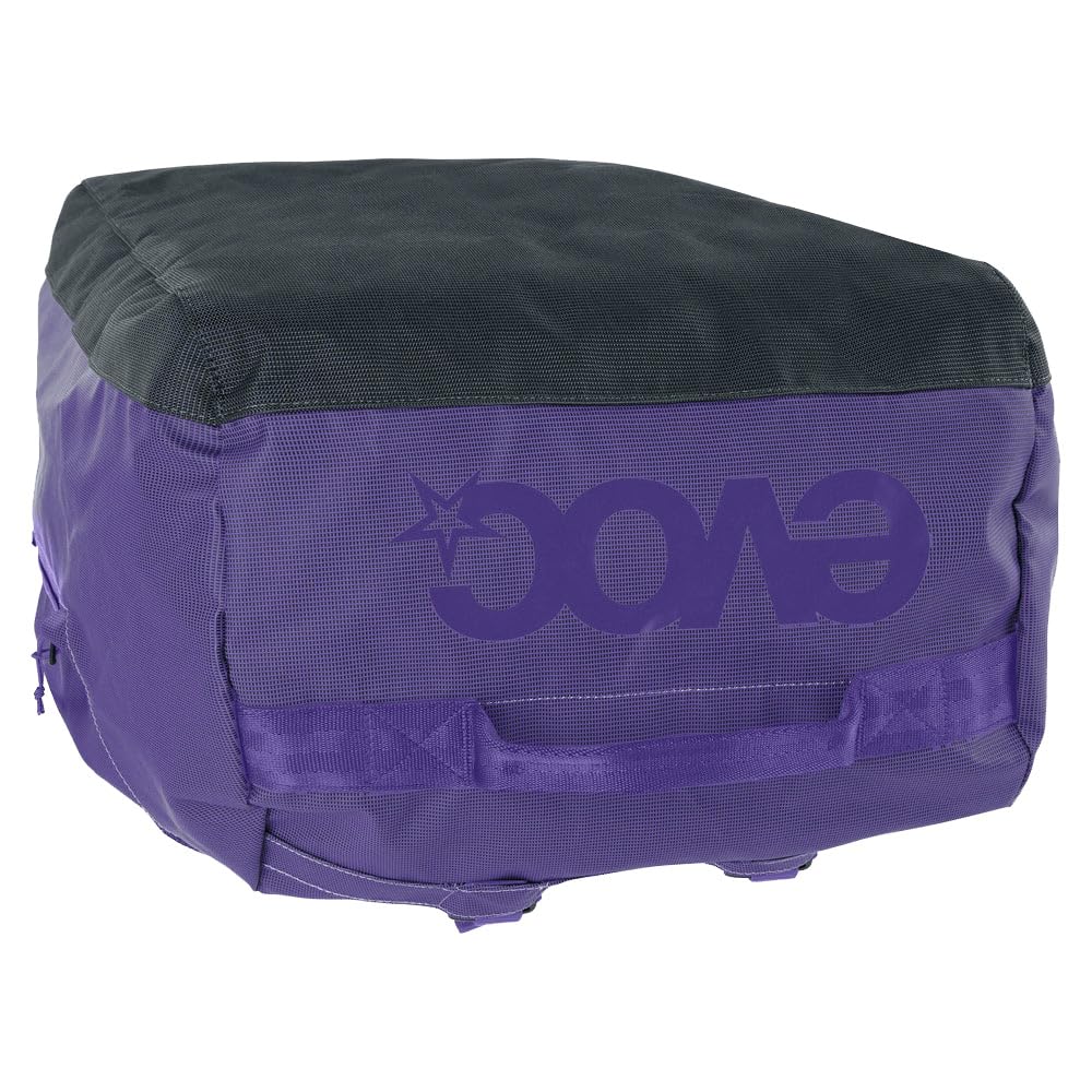 EVOC DUFFLE BAG 60 Wodoodporna torba podróżna i na sprzęt (torba podróżna z odpinanym paskiem do noszenia, uniwersalnym zastosowaniem i zamkiem, bez PVC, rozmiar M), fioletowo-czarna
