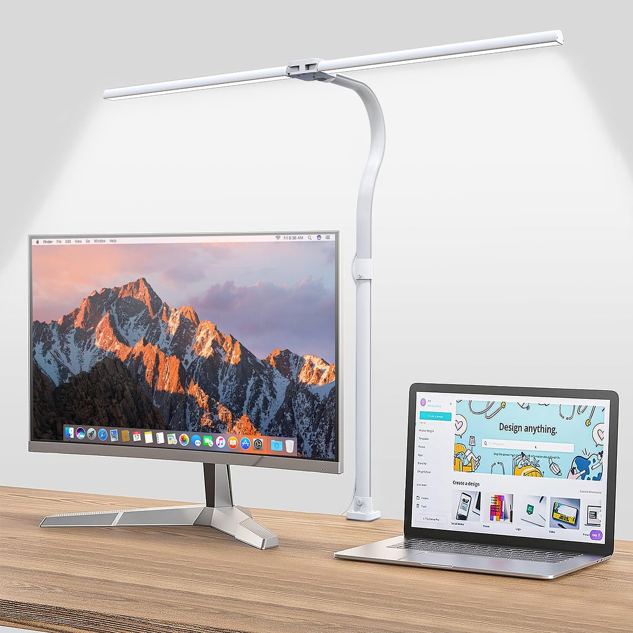 Lampada LED da scrivania per monitor a doppia testa con morsetto, 1.000 lm, bianca