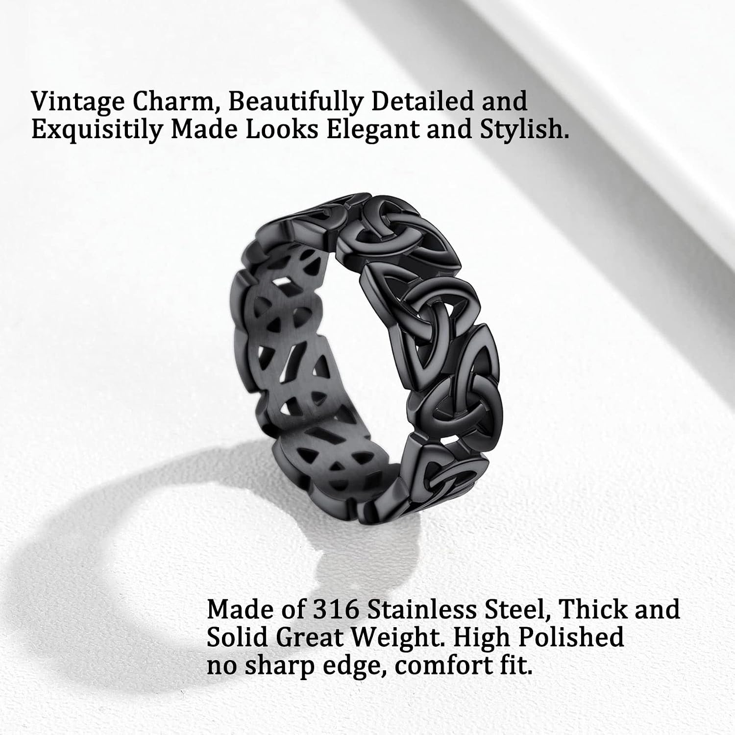 Bestyle Celtic Knot Band Rings for Men Women, Stainless Steel Irish Finger Ring Viking Wedding Bands Jewelry Gift Wedding Promise Gold Silver Black