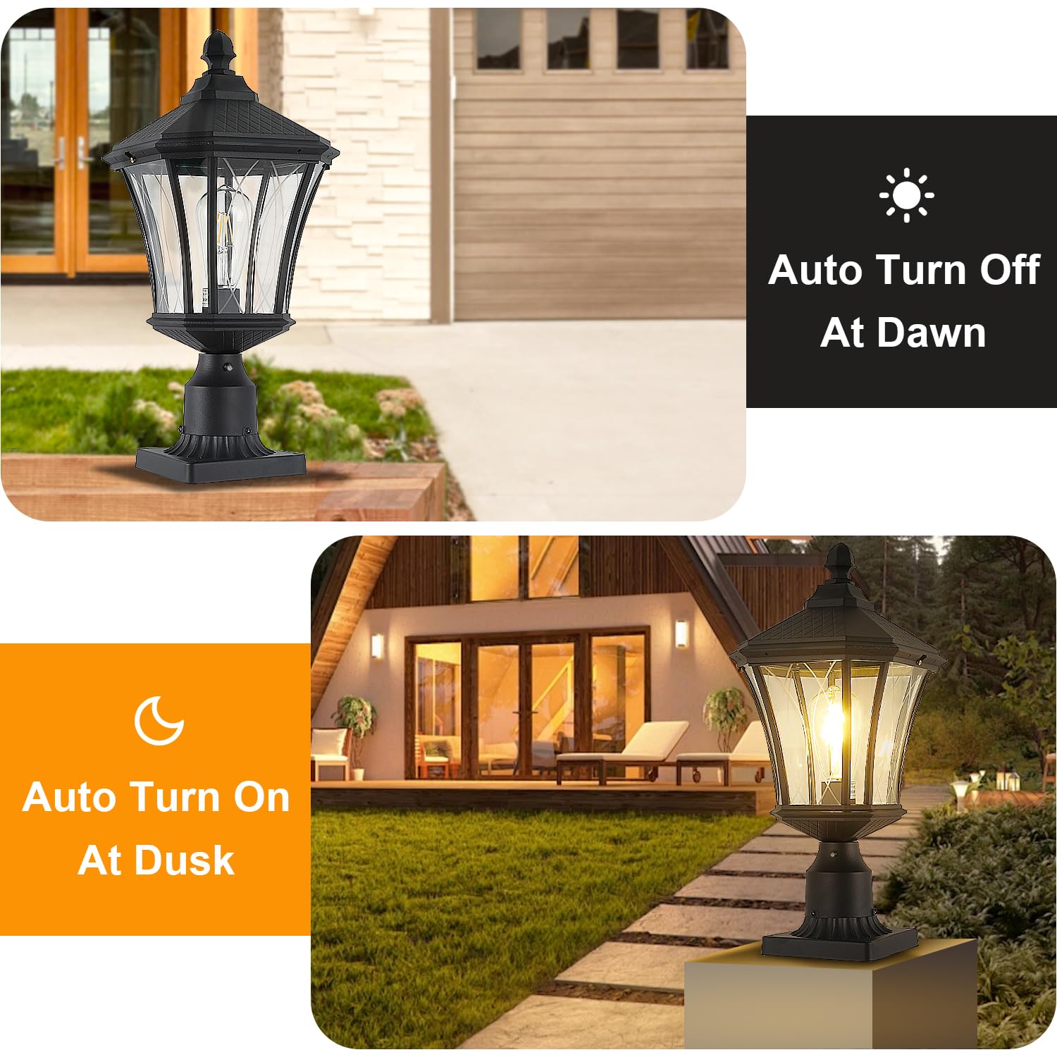 EDISHINE Dusk to Dawn Outdoor Post Light with Pier Mount Base