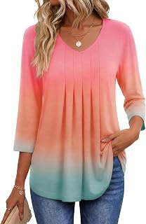 Ekouaer 3/4 Length Sleeve Womens Tops V Neck Blouses Pleated Casual Shirts | Business Work Outfits, Soft Lightweight Fabric, Trendy Dressy Fashion Clothing, Loose Fit Top, Basic Tops 2026