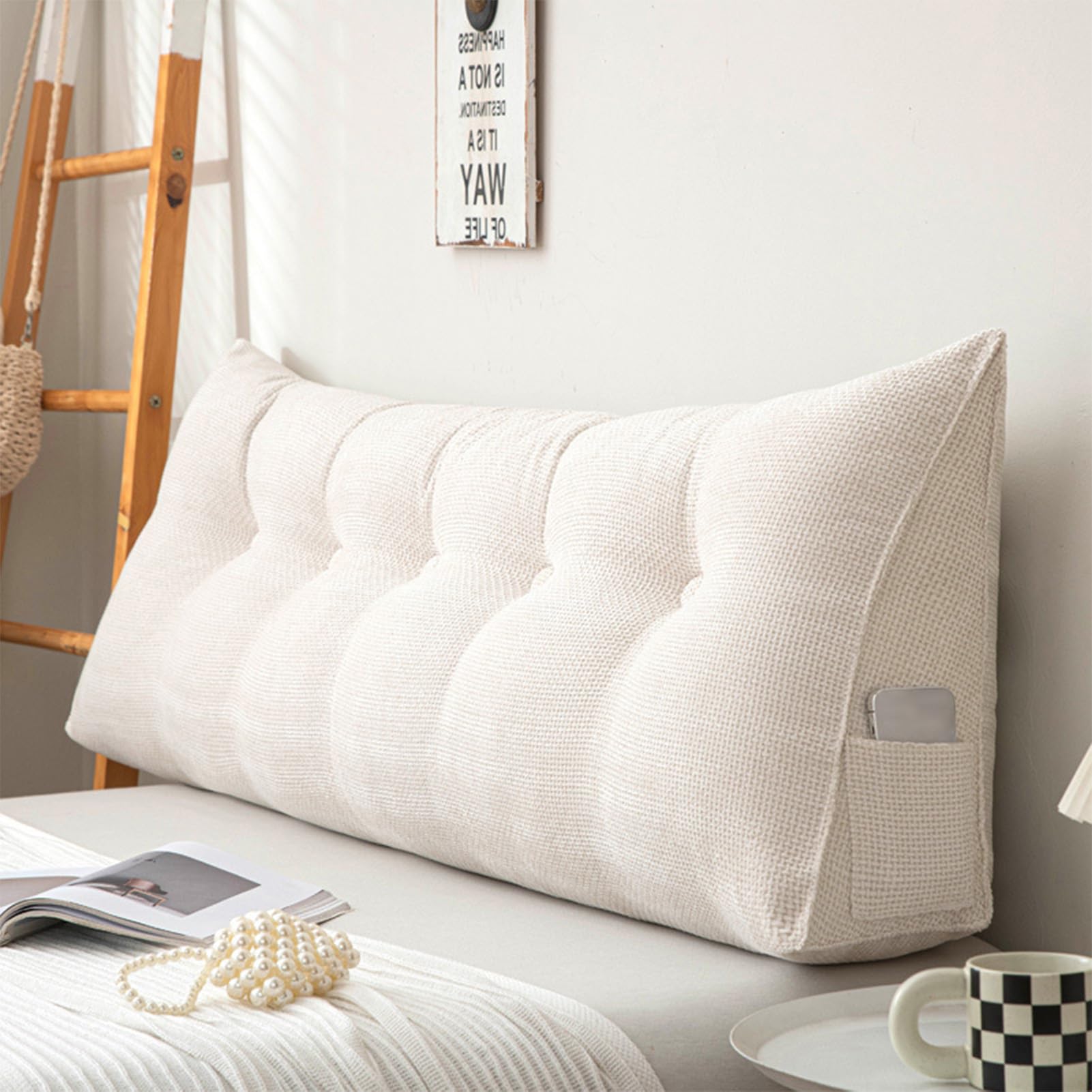 AEHO Cojin Respaldo Sofa, Cojines Camarespaldo Cabecero, Cómodo Lavable Soporte Ergonómico Alivio Corporal Almohada Postural para el Hogar Cama Sofá Relajación de Adultos,Blanca,120 * 50 * 20CM