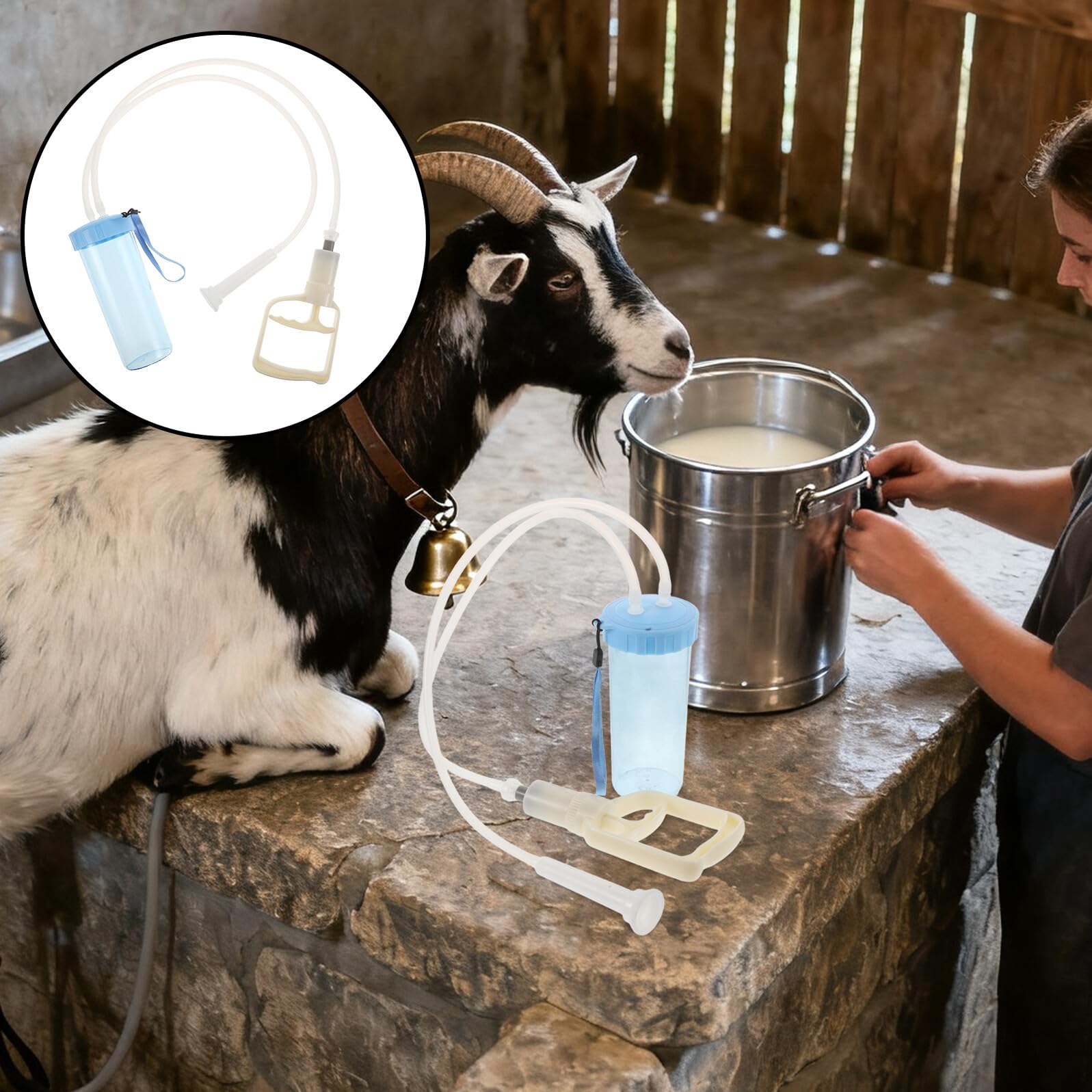 Macchina Manuale per Mungitura Pecore con Pompa di Aspirazione 500g | Portatile, Plastica e Gomma, Pulizia Facile, Uso in Stalla e'Aperto, per Capre